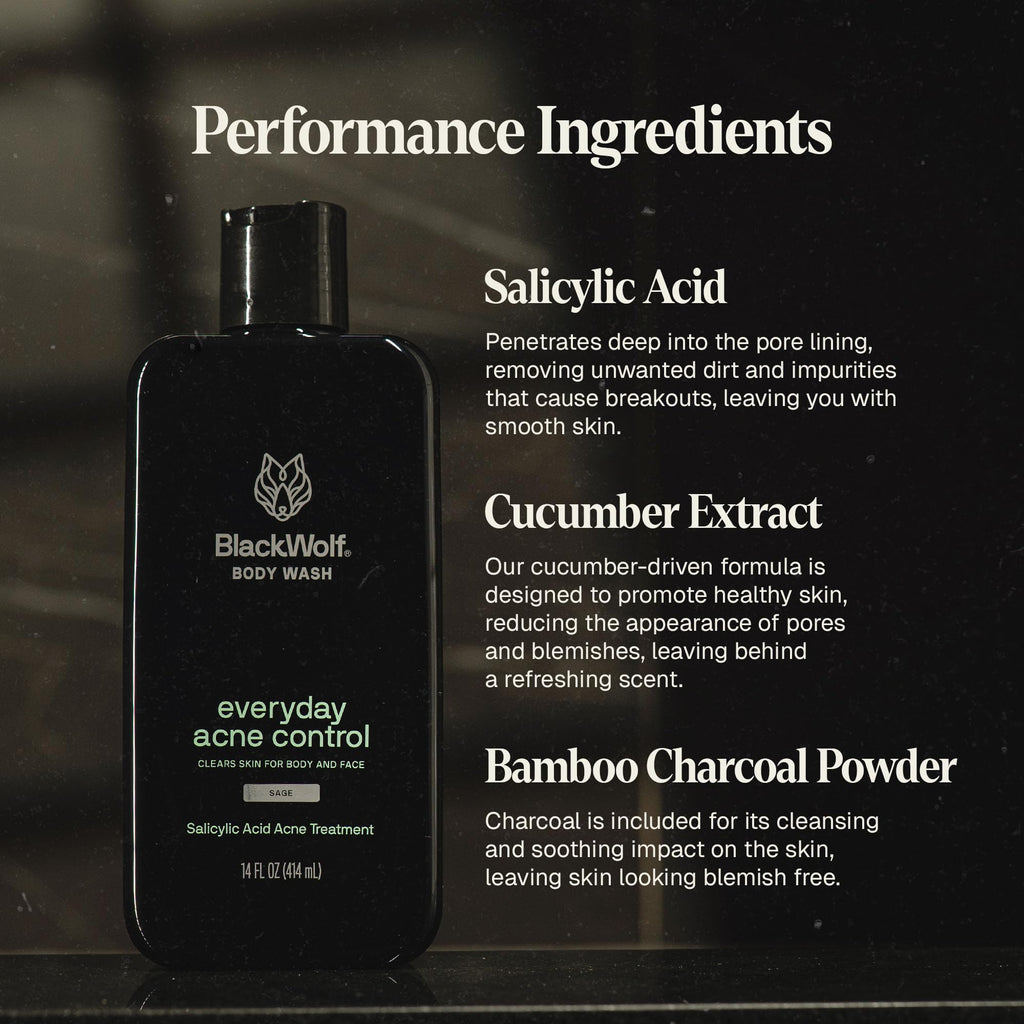 Black Wolf Salicylic Acid Body Wash for Men – Charcoal, 2-Pack (10 oz each)