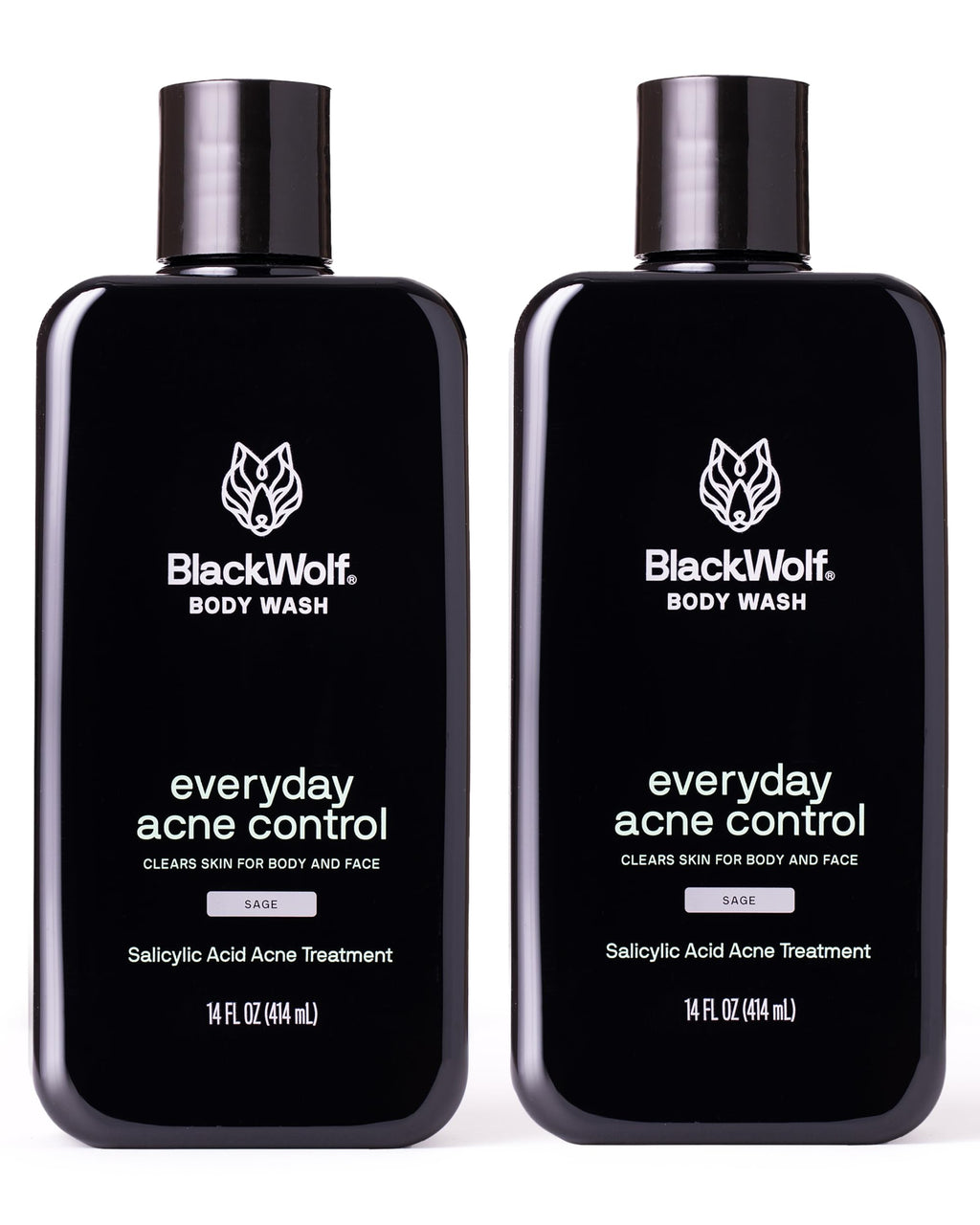Black Wolf Salicylic Acid Body Wash for Men – Charcoal, 2-Pack (10 oz each)