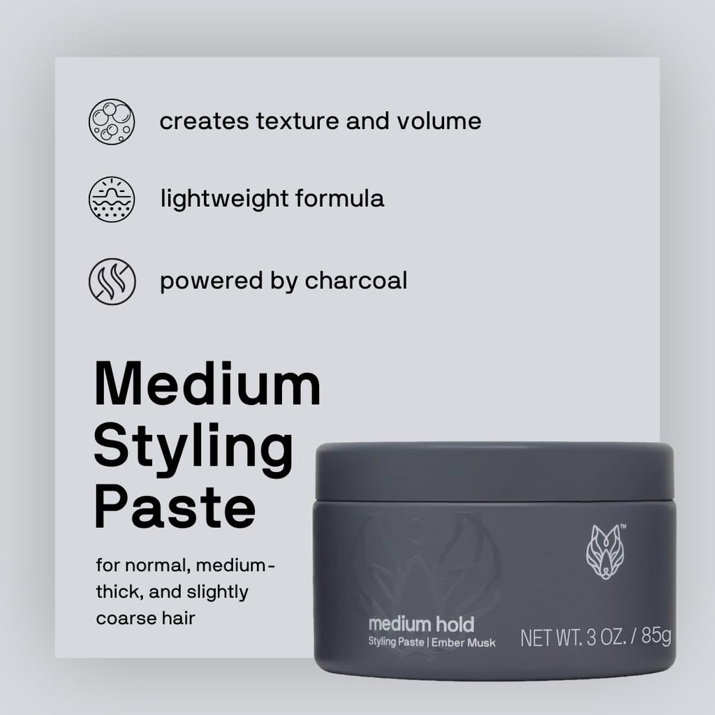 Black Wolf Hair Styling Paste for Men — Medium Hold, Water-Based, 3 oz
