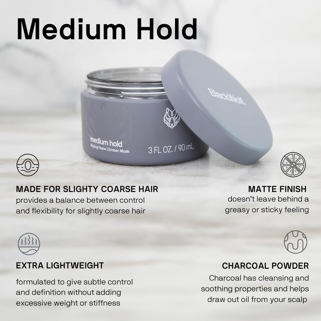 Black Wolf Hair Styling Paste for Men — Medium Hold, Water-Based, 3 oz