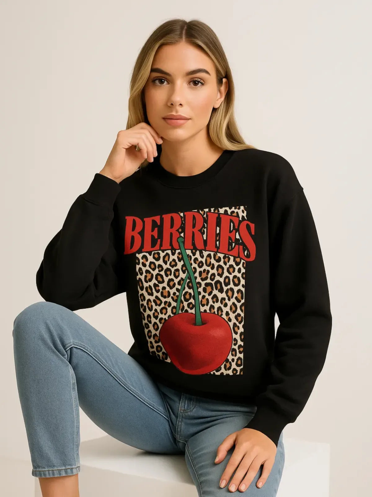 Ladies Leopard Cherry Sweatshirt