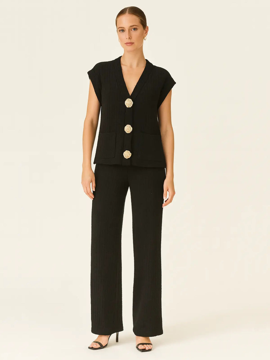 3-Gold Button Short Sleeve Set