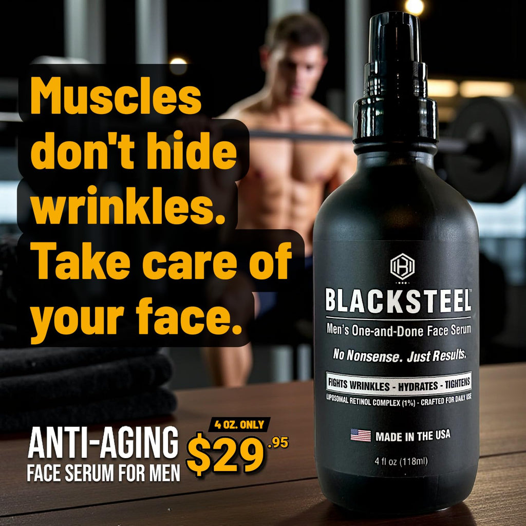 BLACKSTEEL Men's Anti-Aging Serum with Retinol & Hyaluronic Acid | 4 oz (2-Pack)