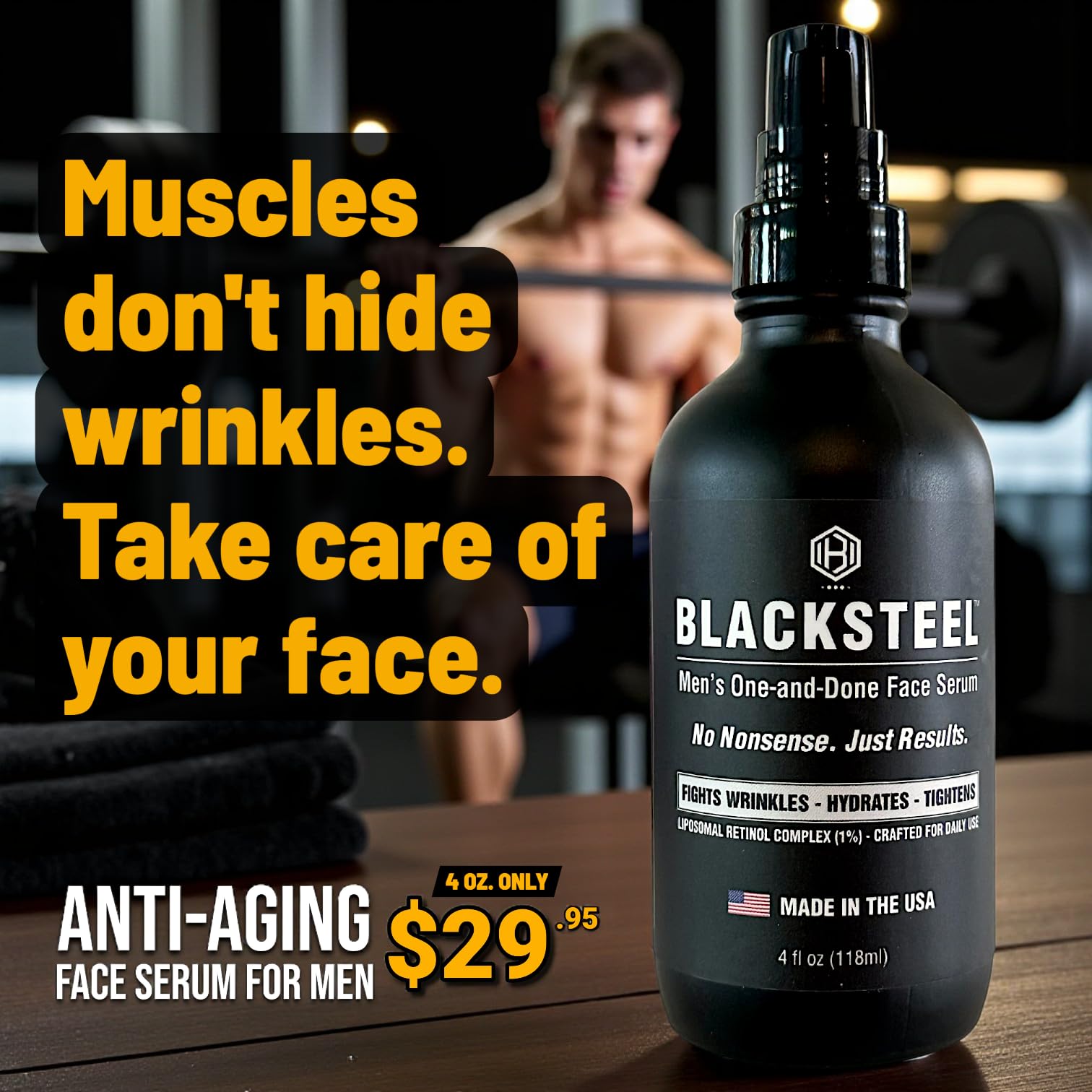 BLACKSTEEL Men's Anti-Aging Serum with Retinol & Hyaluronic Acid | 4 oz (2-Pack)