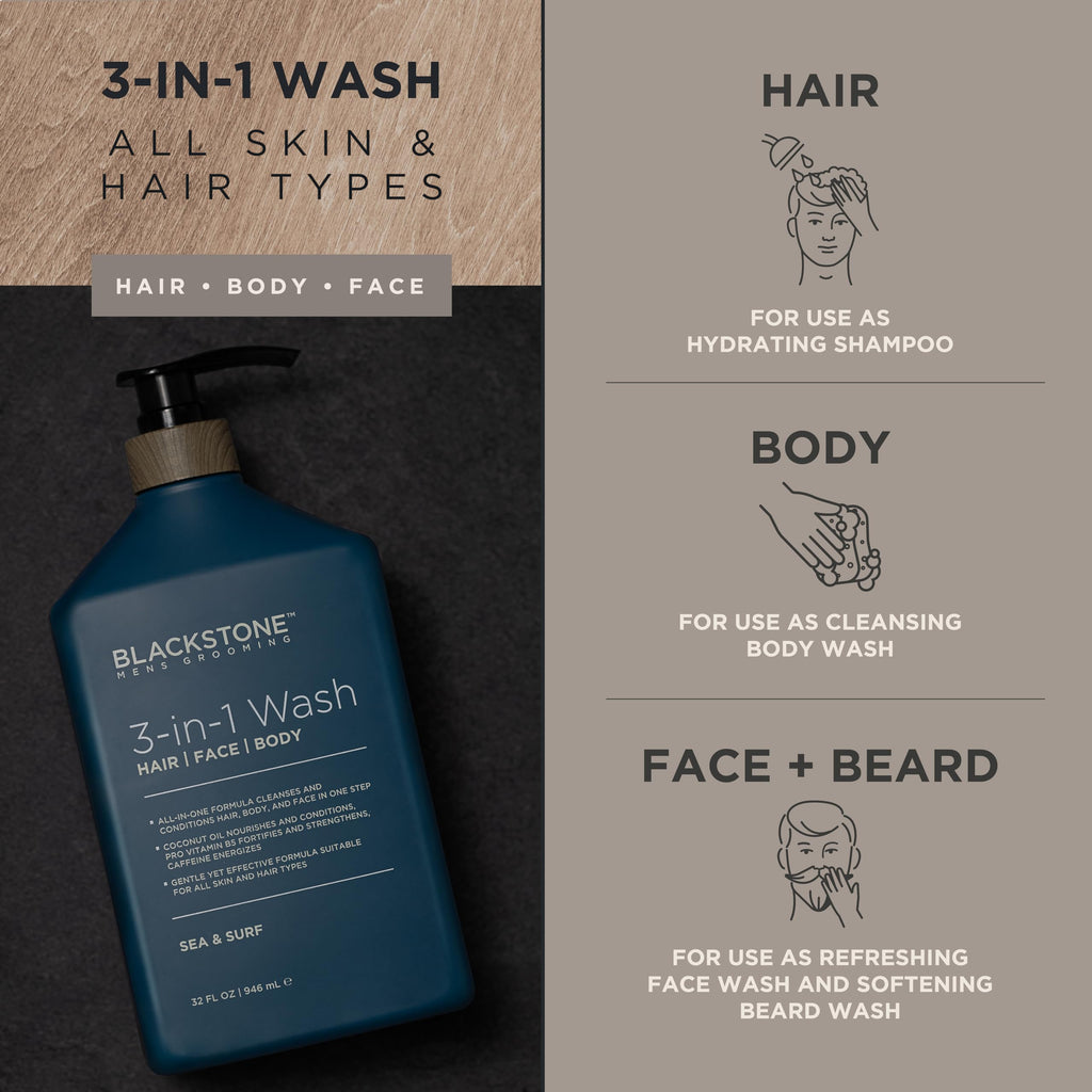 Blackstone Mens Grooming 3-in-1 Wash – Hair, Face & Body, Sea & Surf (32 oz)