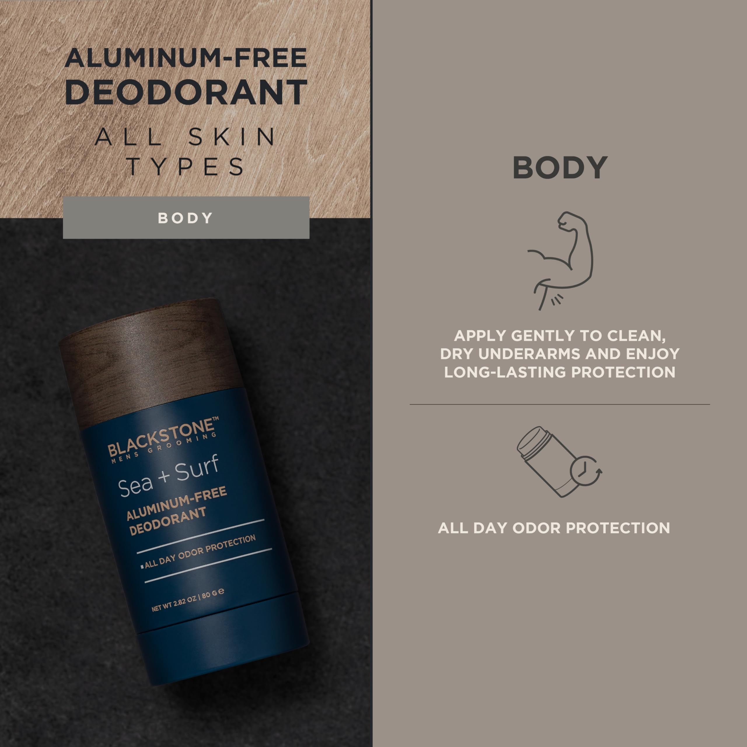 Blackstone Men’s Aluminum-Free Deodorant – Sea & Surf, All-Day Odor Protection