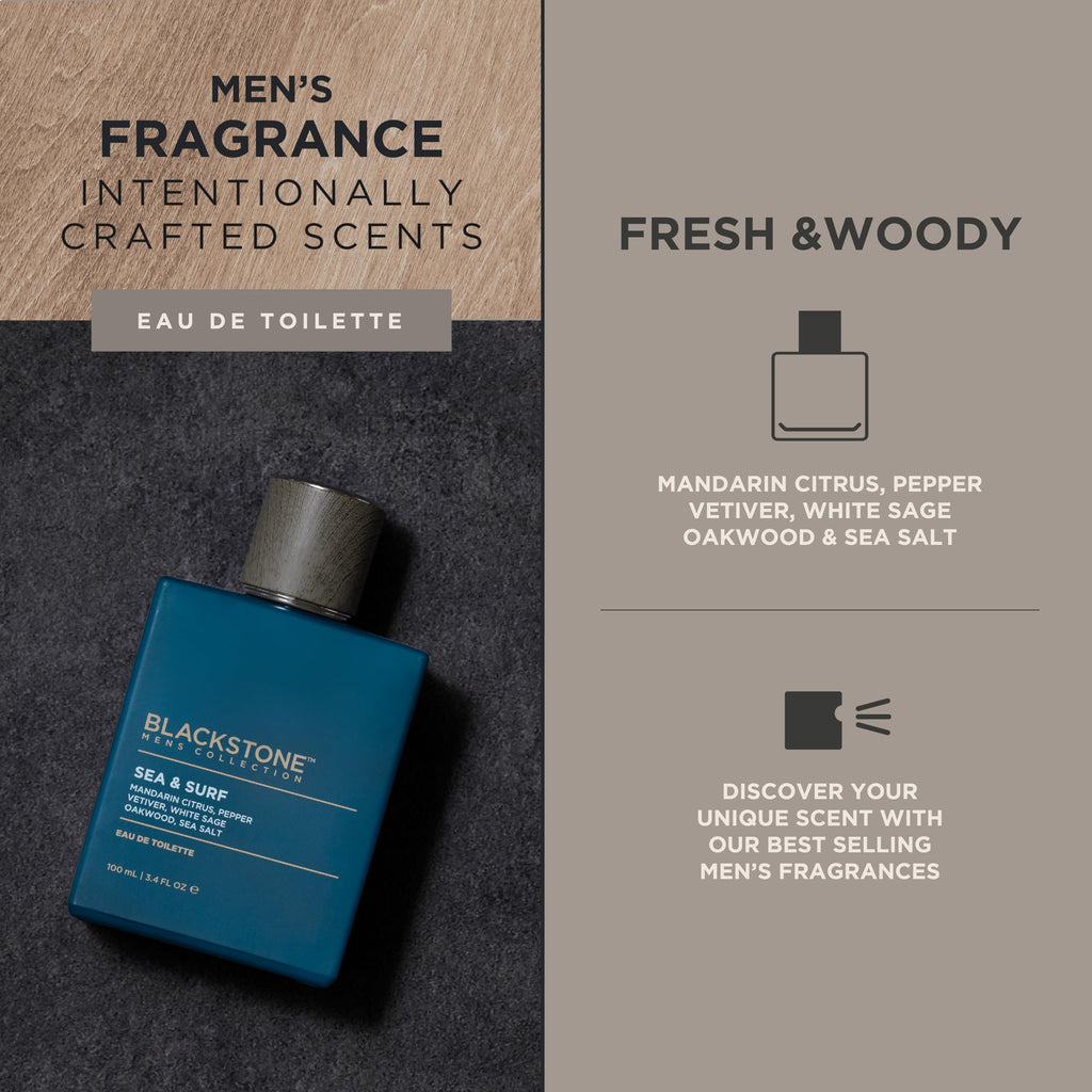 Blackstone Sea & Surf Eau de Toilette for Men – Fresh Coastal Scent, Long-Lasting, 3.4 fl oz