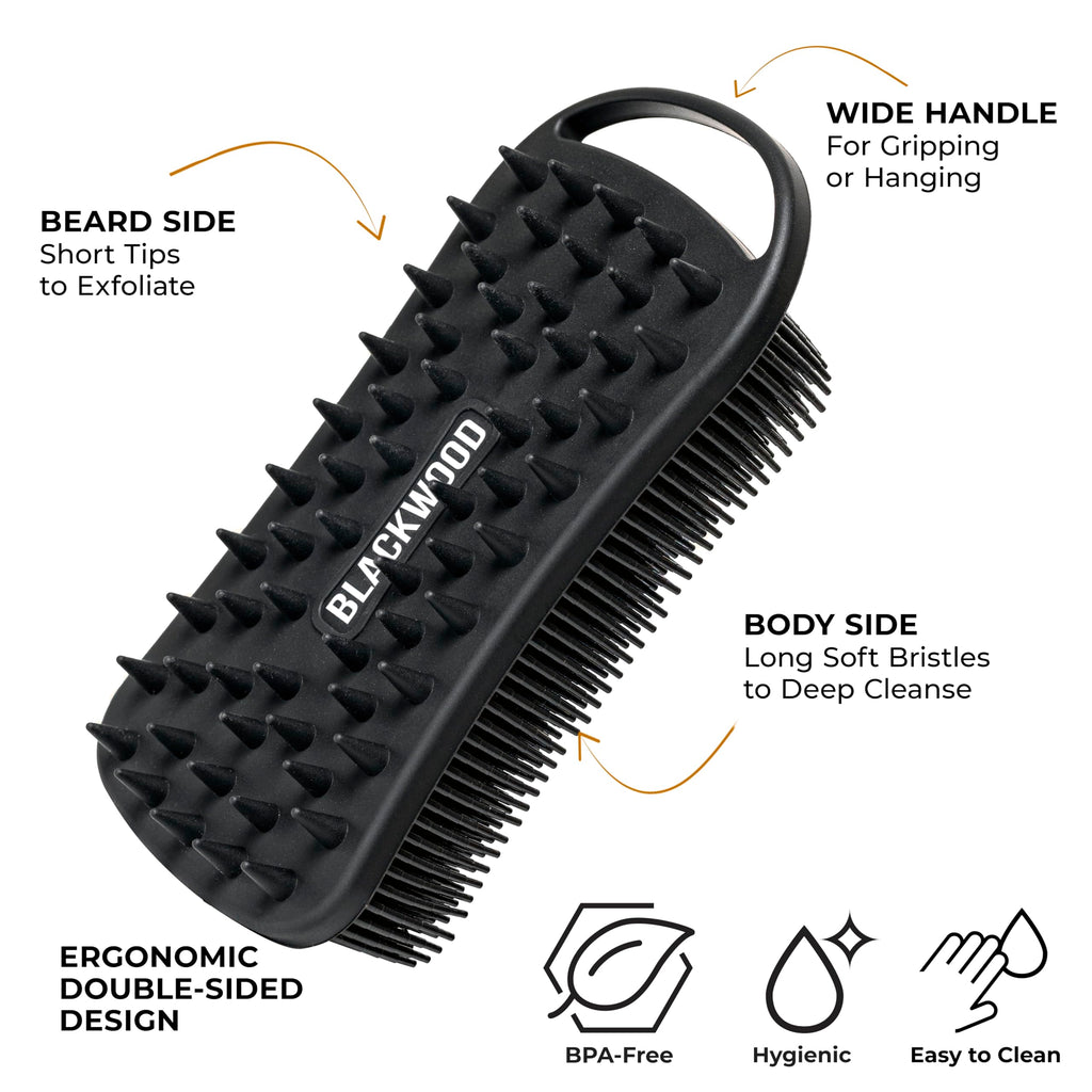 Blackwood For Men Double Duty Beard & Body Scrubber - Dual-Sided Silicone Shower Brush