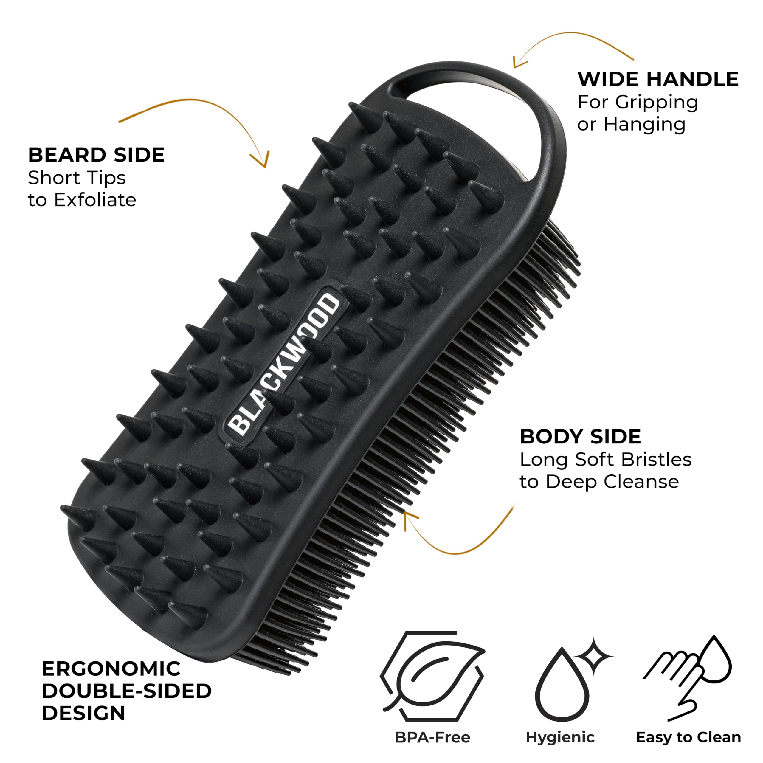 Blackwood For Men Double Duty Beard & Body Scrubber - Dual-Sided Silicone Shower Brush