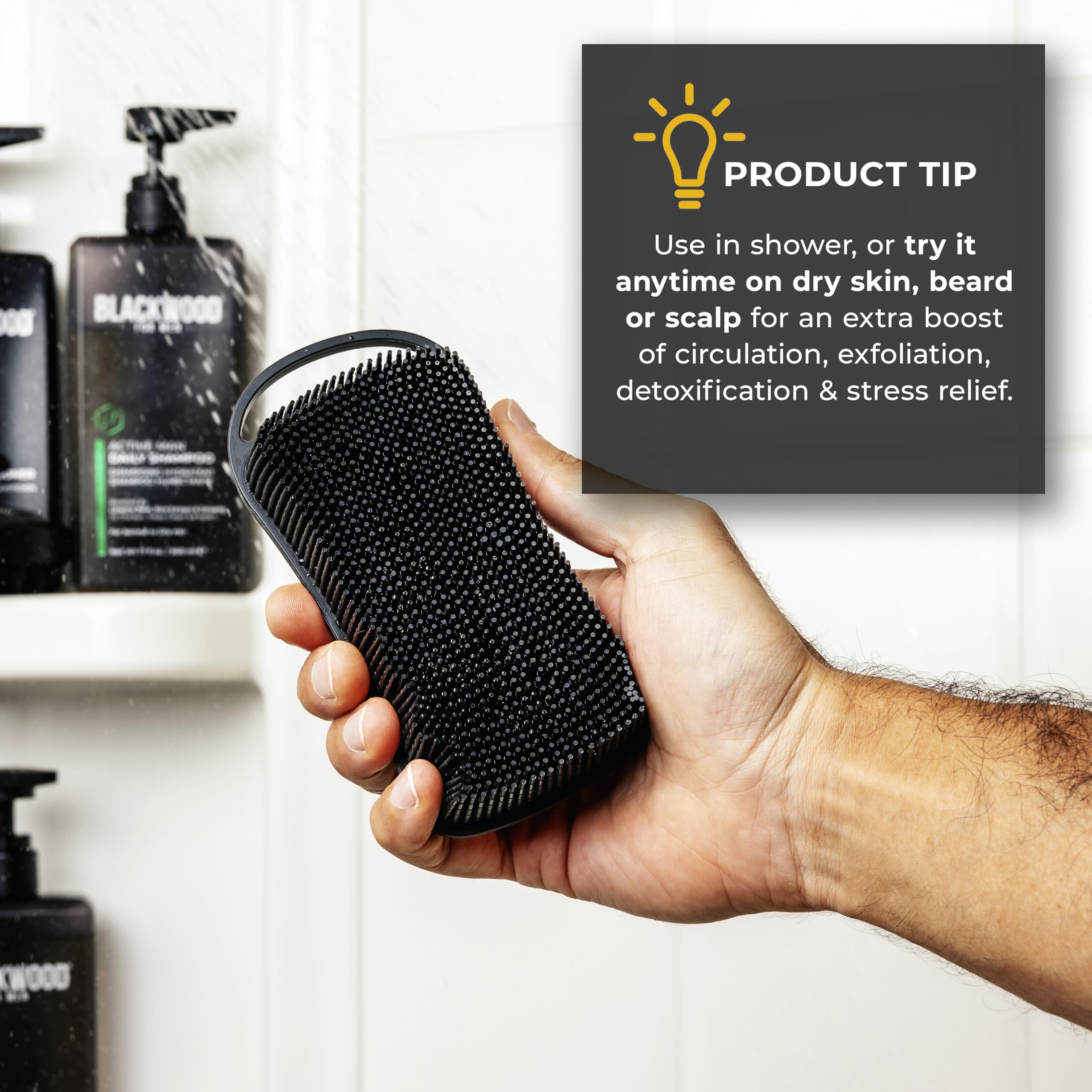 Blackwood For Men Double Duty Beard & Body Scrubber - Dual-Sided Silicone Shower Brush