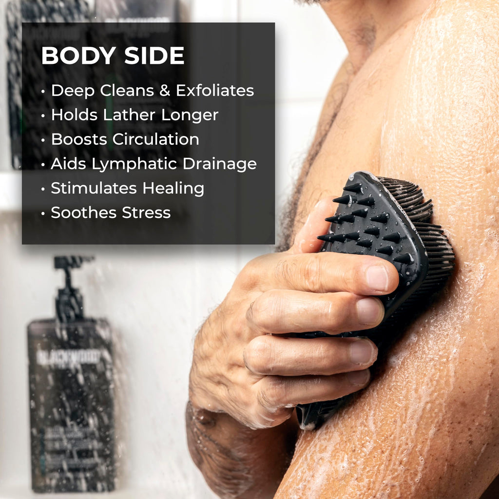 Blackwood For Men Double Duty Beard & Body Scrubber - Dual-Sided Silicone Shower Brush