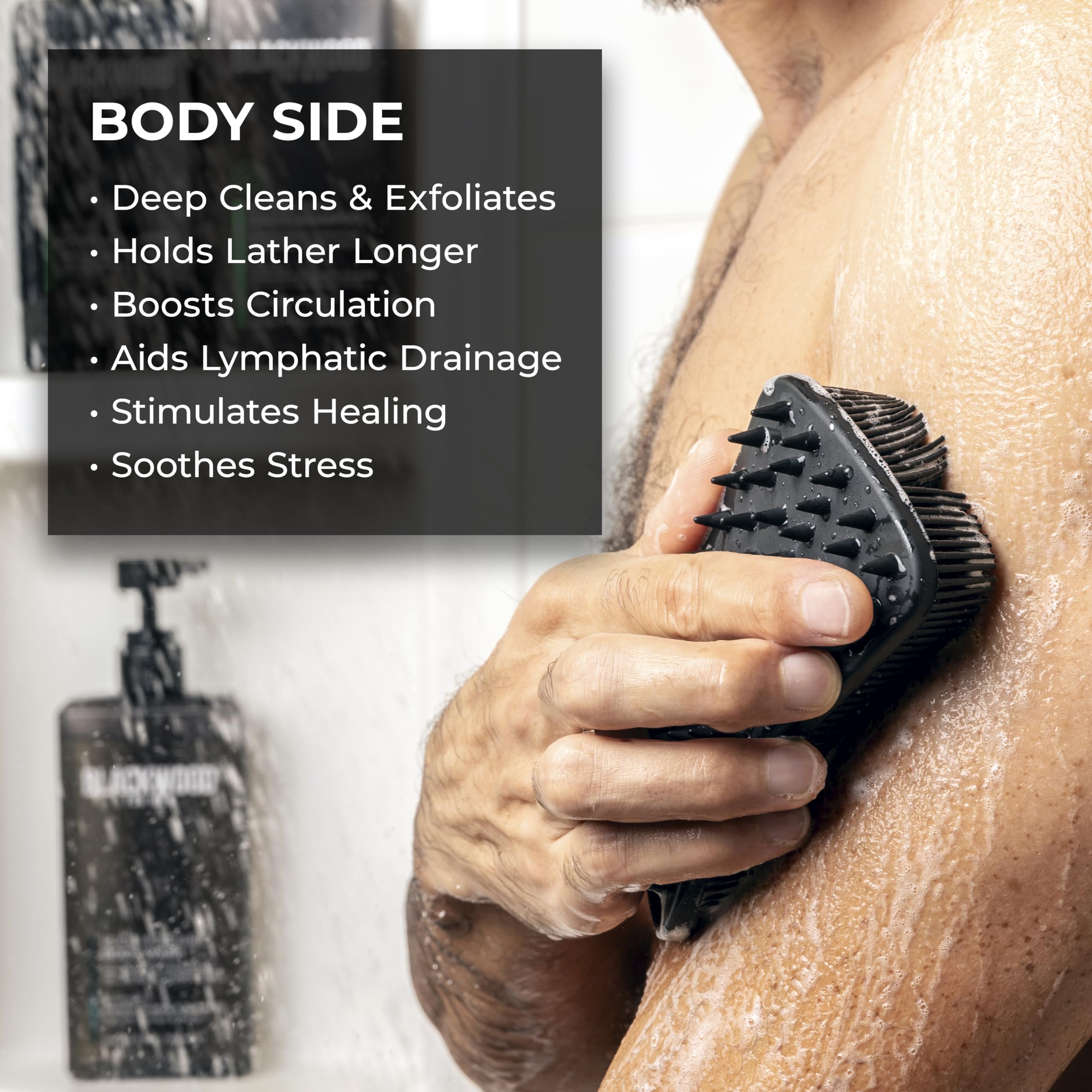 Blackwood For Men Double Duty Beard & Body Scrubber - Dual-Sided Silicone Shower Brush