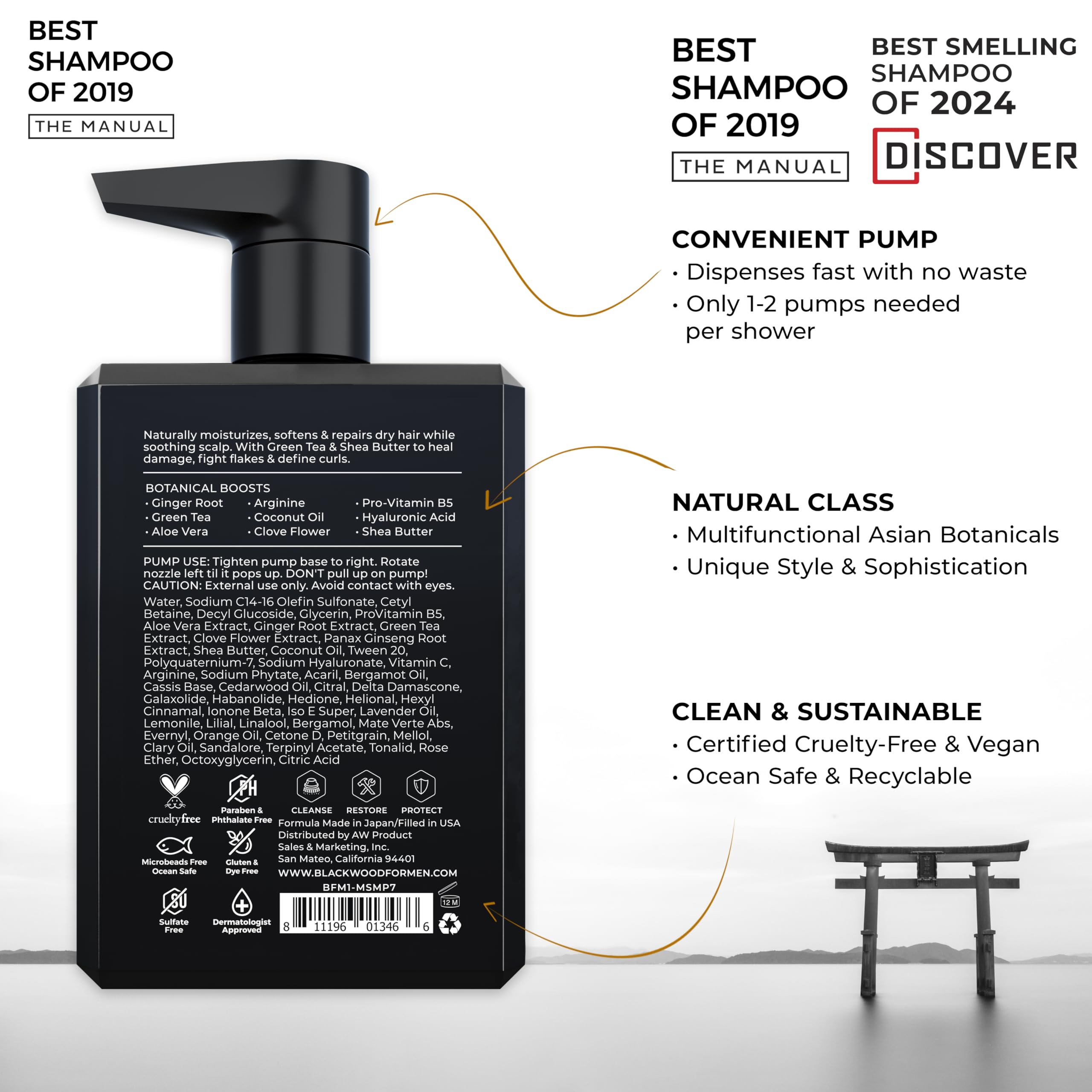 Blackwood For Men Hydroblast Moisturizing Shampoo – For Coarse, Dry & Curly Hair | Ginseng & Ginger | Vegan, Sulfate-Free (7 Oz)