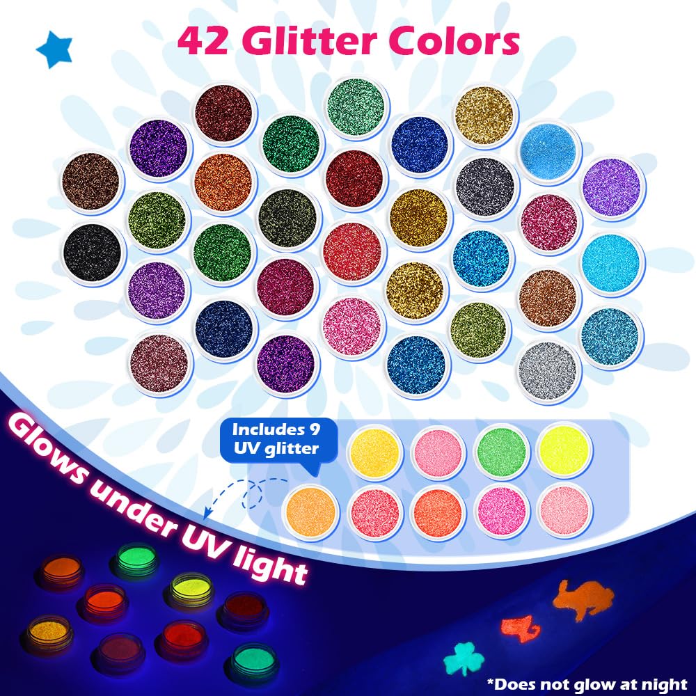 Bledras Temporary Glitter Tattoo Kit — 42 Colors, 210 Stencils, 3 Glue, 5 Brushes