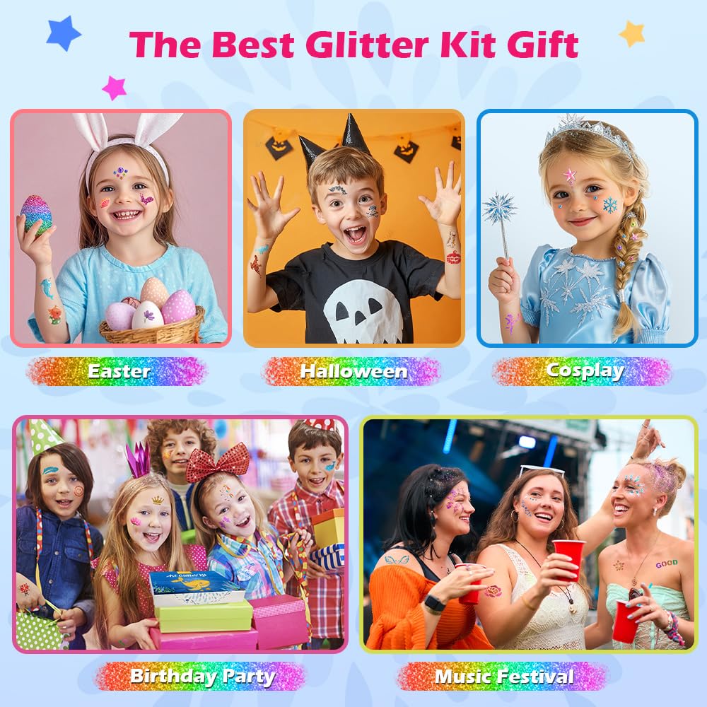 Bledras Temporary Glitter Tattoo Kit — 42 Colors, 210 Stencils, 3 Glue, 5 Brushes