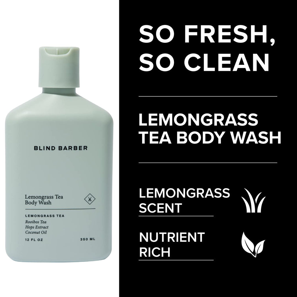Blind Barber Lemongrass Tea Body Wash for Men – Sulfate-Free, Paraben-Free, Cruelty-Free, No Artificial Dyes (12 oz)