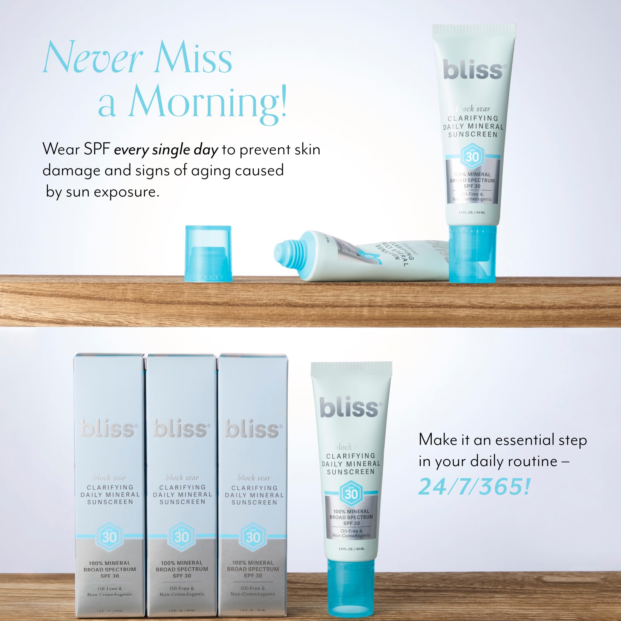 Bliss Block Star Clarifying Daily Mineral Sunscreen SPF 30 — Non-Comedogenic, Pore-Safe