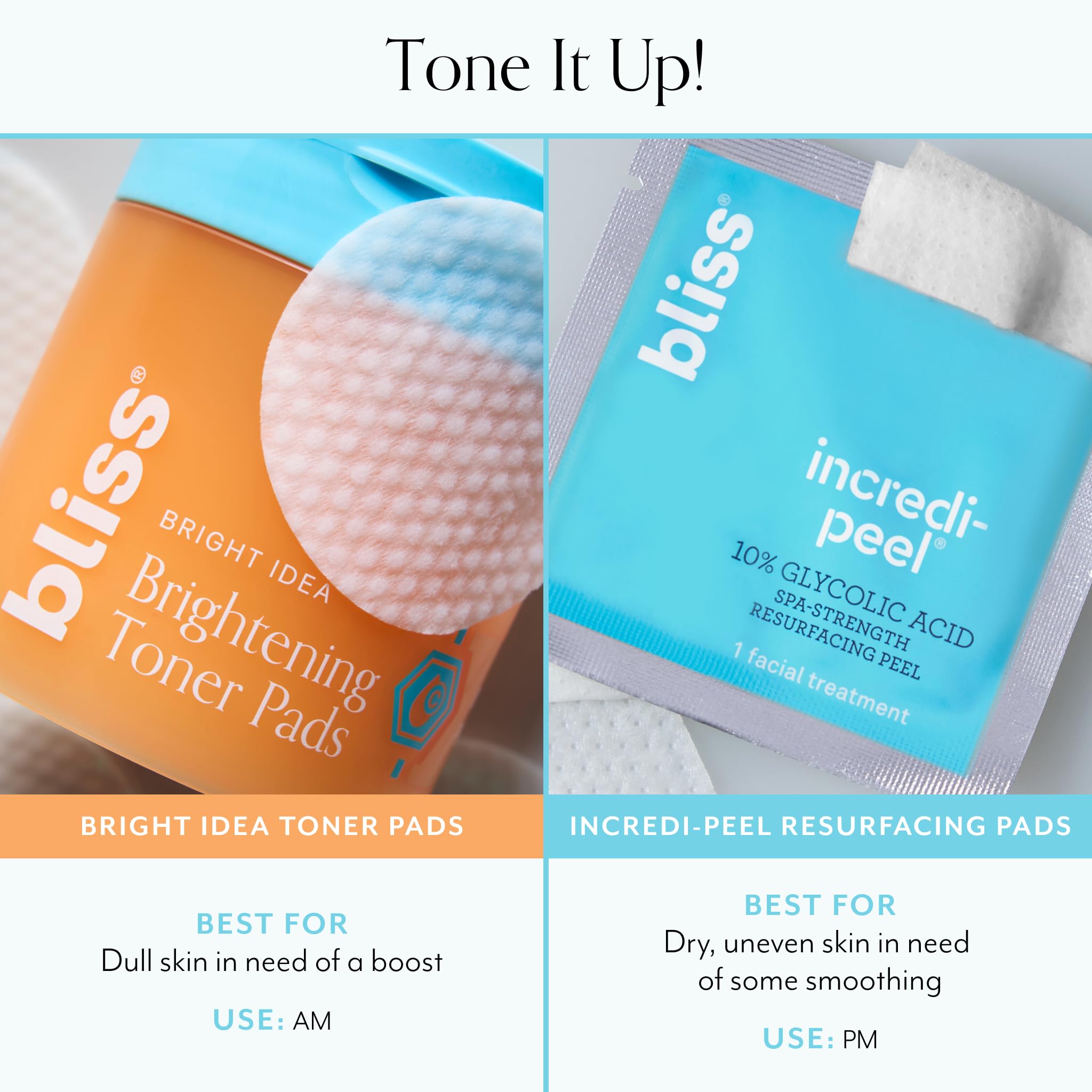 Bliss Bright Idea Vitamin C + Peptide Toner Pads – 70 Pads, 12% Hydration, Brightening & Firming Potential