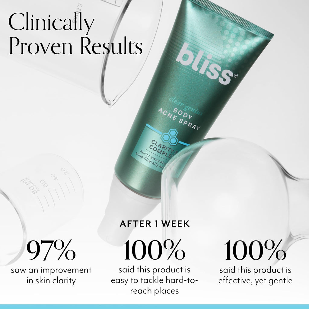 Bliss Clear Genius Body Acne Spray – 3.5 Fl Oz, 2% Salicylic Acid + Niacinamide