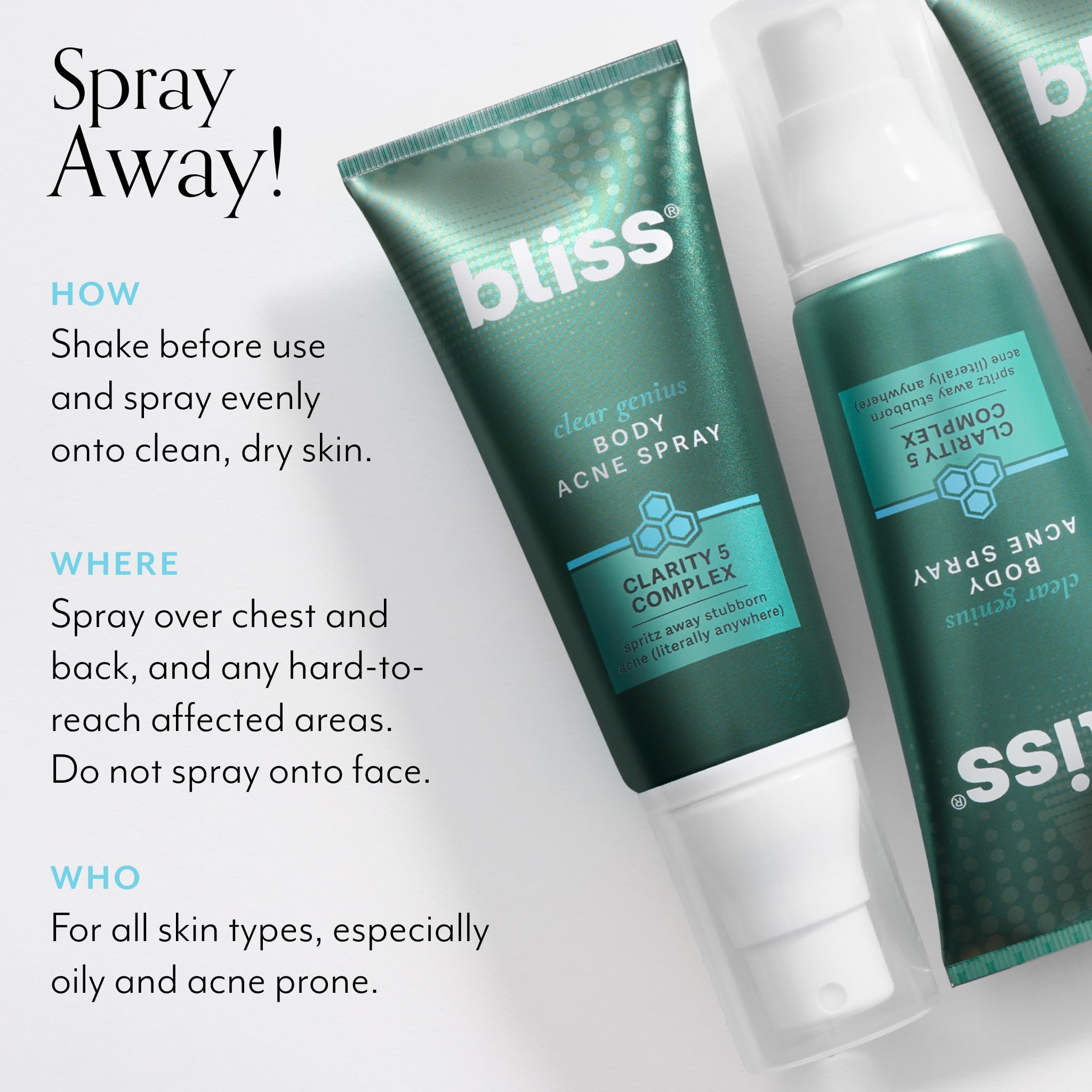 Bliss Clear Genius Body Acne Spray – 3.5 Fl Oz, 2% Salicylic Acid + Niacinamide