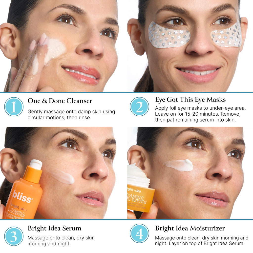 Bliss The Elder Millennial Kit – Complete Skincare Essentials Set with Cleanser, Under-Eye Masks, Vitamin C Serum & Moisturizer
