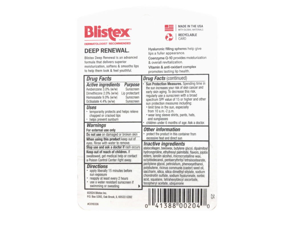 Blistex Deep Renewal Lip Protectant Sunscreen Balm SPF 15 — 0.13 oz (3.69 g) Value Pack of 12