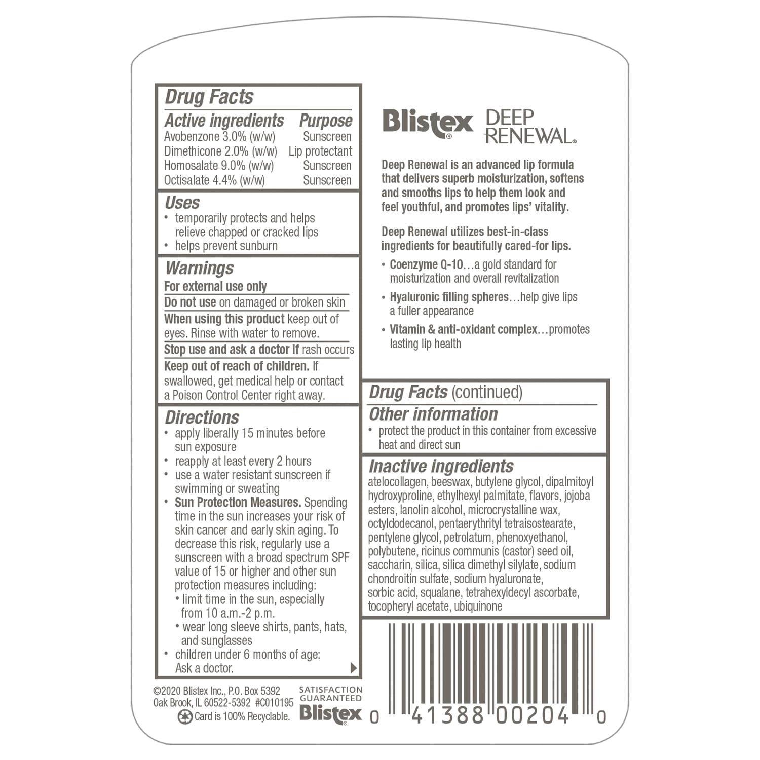 Blistex Deep Renewal Lip Balm SPF 15 – 4 Pack | Deep Hydration & Sun Protection