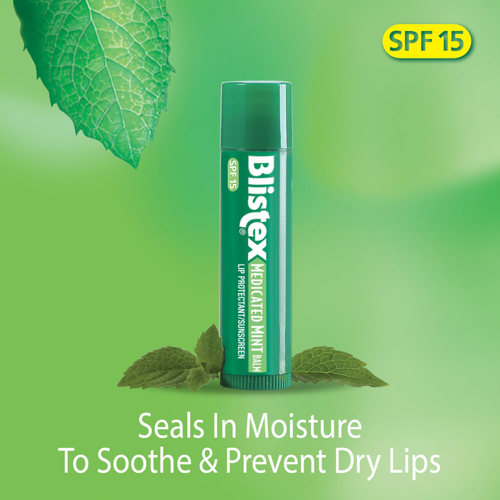 Blistex Medicated Mint Lip Balm – SPF 15, 0.15 oz, Pack of 24 | Hydration & Protection