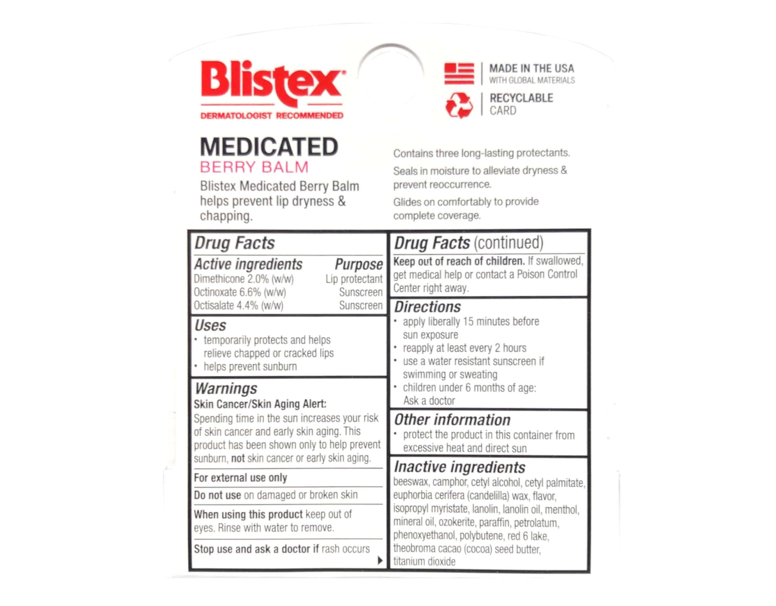Blistex Medicated Berry Balm SPF 15 Lip Balm – Pack of 7