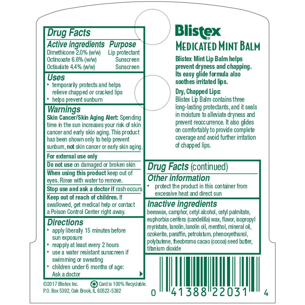 Blistex Medicated Mint Balm SPF 15 — Pack of 9
