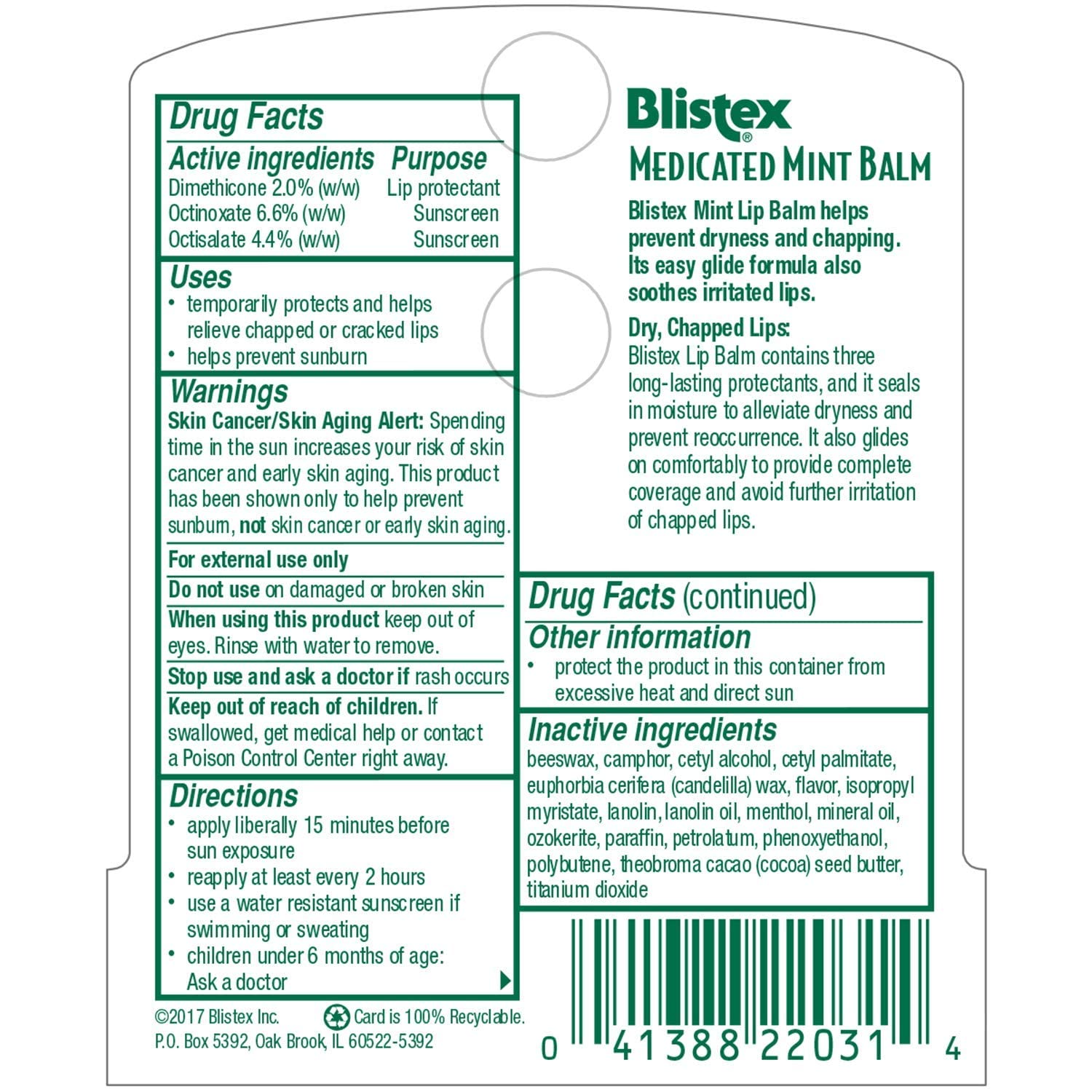 Blistex Medicated Mint Balm SPF 15 — Pack of 9