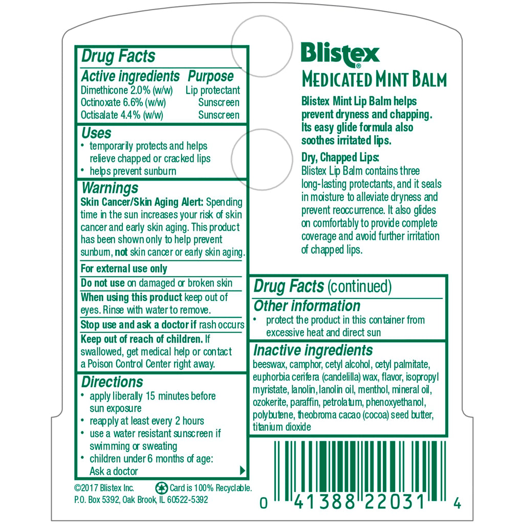 Blistex Medicated Mint Lip Balm – SPF 15, 0.15 oz, Pack of 24 | Hydration & Protection