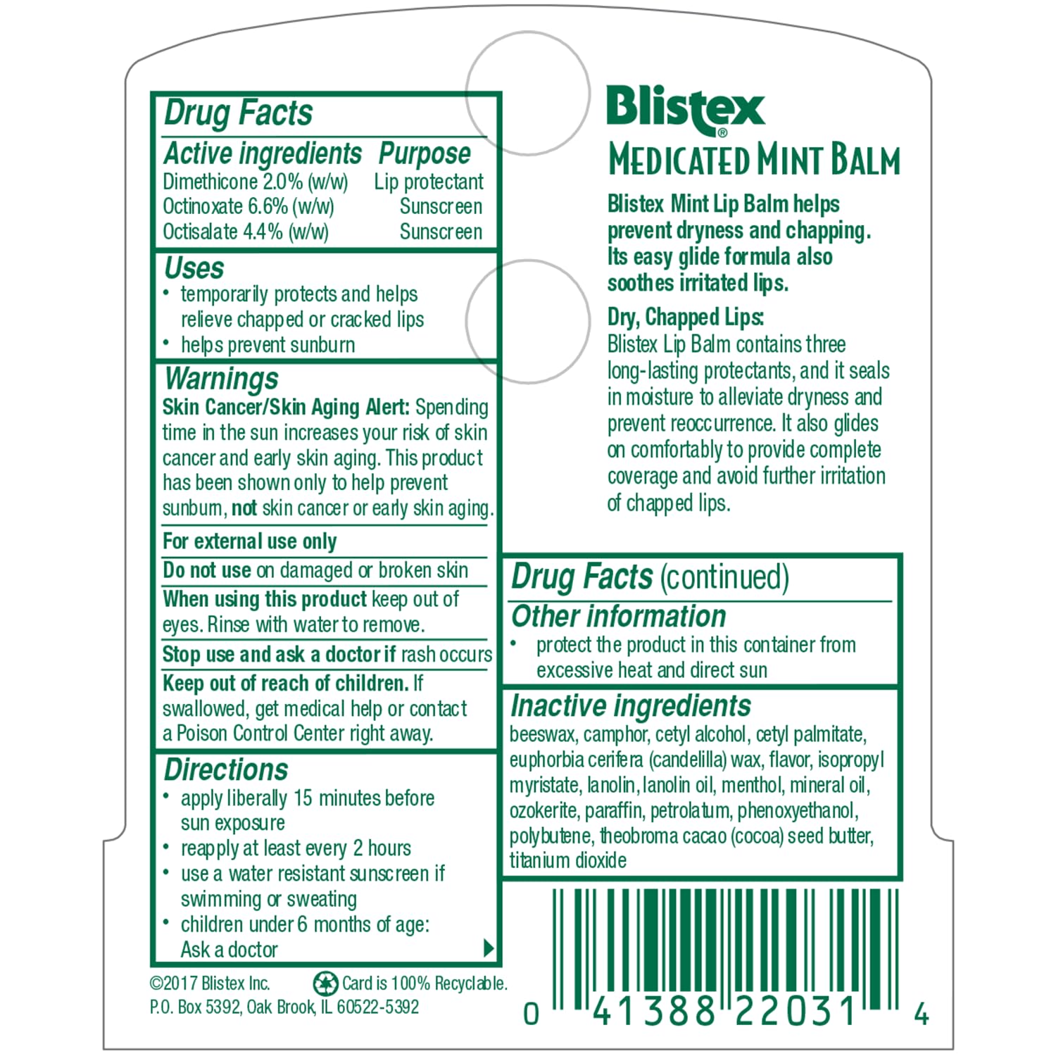 Blistex Medicated Mint Lip Balm – SPF 15, 0.15 oz, Pack of 24 | Hydration & Protection