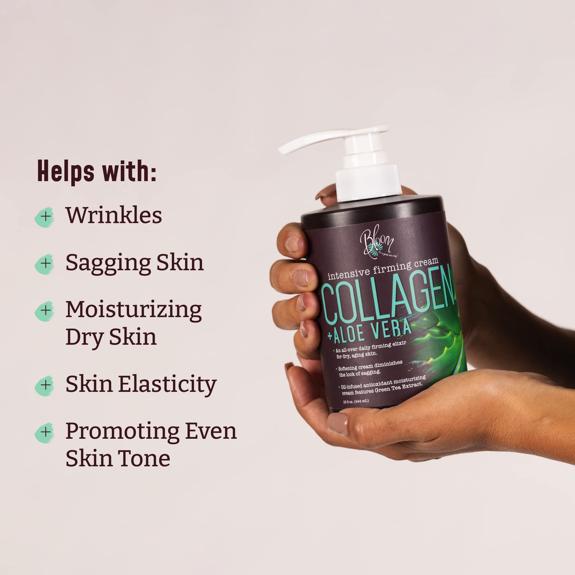 Bloom It's A Great Skin Day! Fragrance-Free Collagen Cream + Aloe Vera & Vitamin E Body & Face Moisturizer – 15 oz