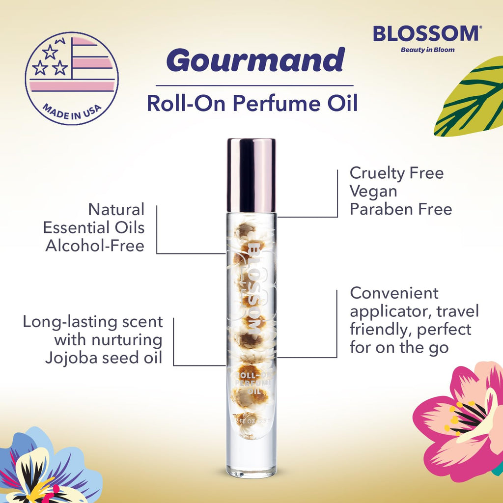 Blossom Roll-On Perfume for Women – Vanilla Sweet Cream, Alcohol-Free, Real Flowers, 0.20 oz | Made in USA