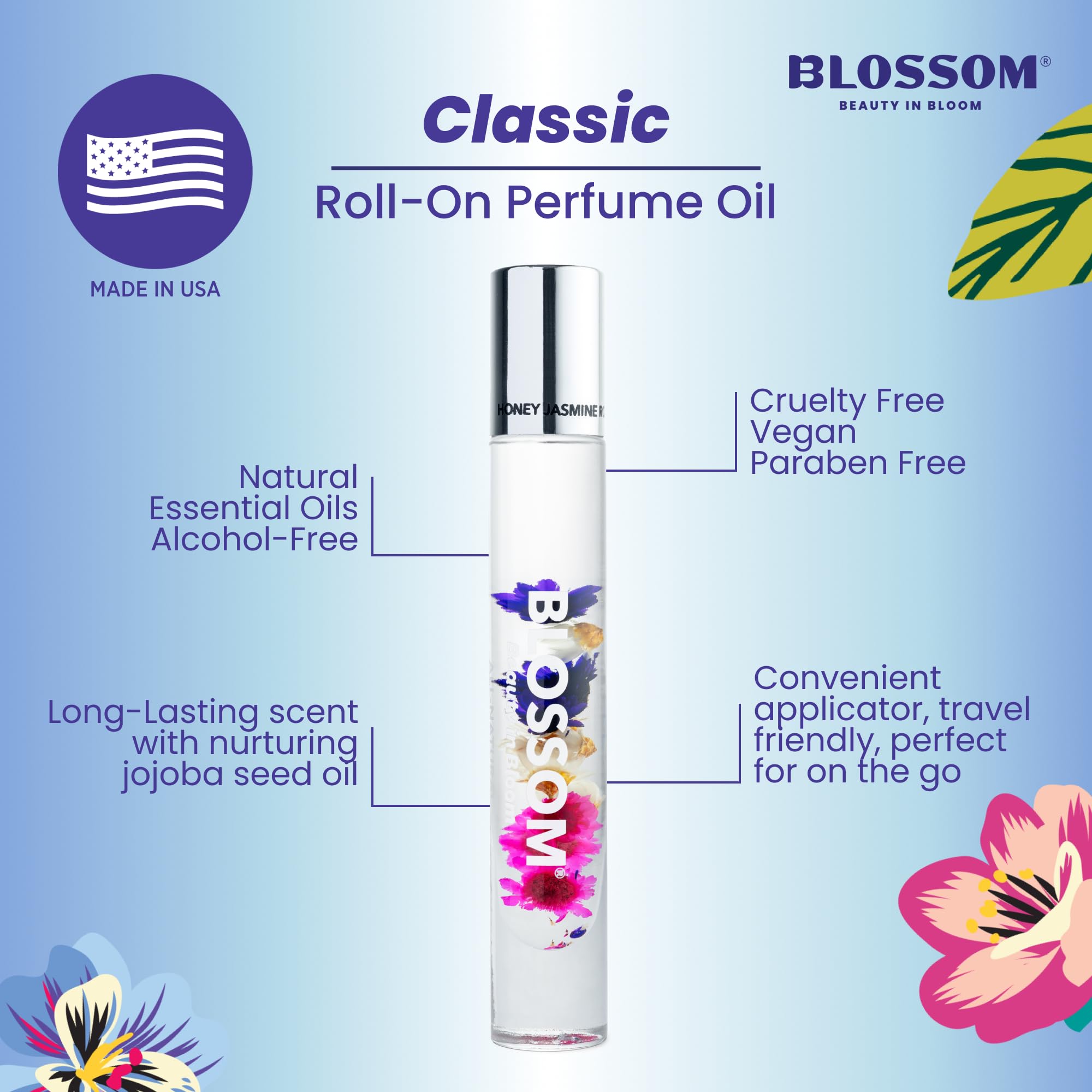 Blossom Honey Jasmine Roll-On Perfume Oil – Alcohol-Free, Real Flowers, Made in USA