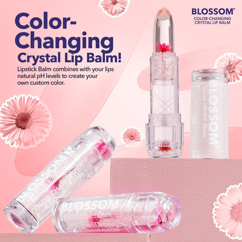 Blossom pH Color-Changing Lip Balm 2-Pack – Red & Blush, Strawberry Scent, Real Flower Infused