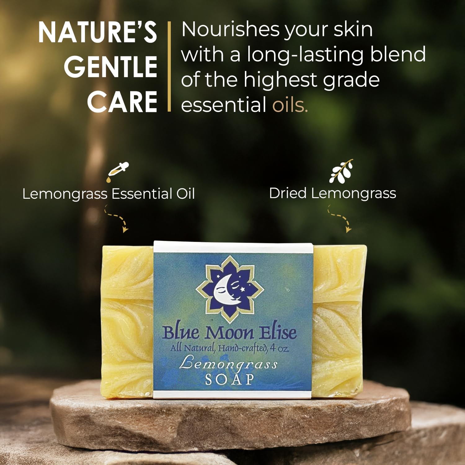 Blue Moon Elise Lemongrass Bar Soap – Organic, Handmade in USA, Moisturizing for Face & Body