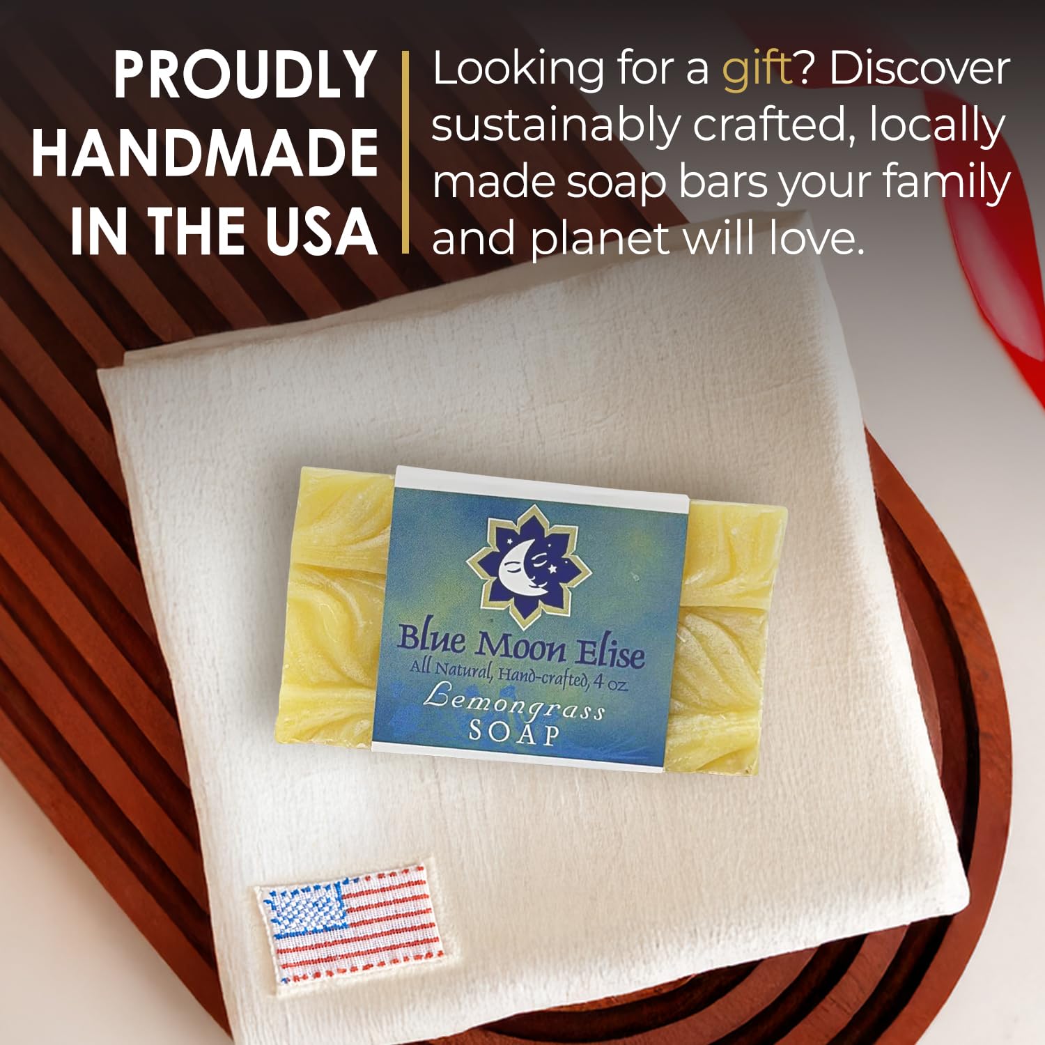 Blue Moon Elise Lemongrass Bar Soap – Organic, Handmade in USA, Moisturizing for Face & Body
