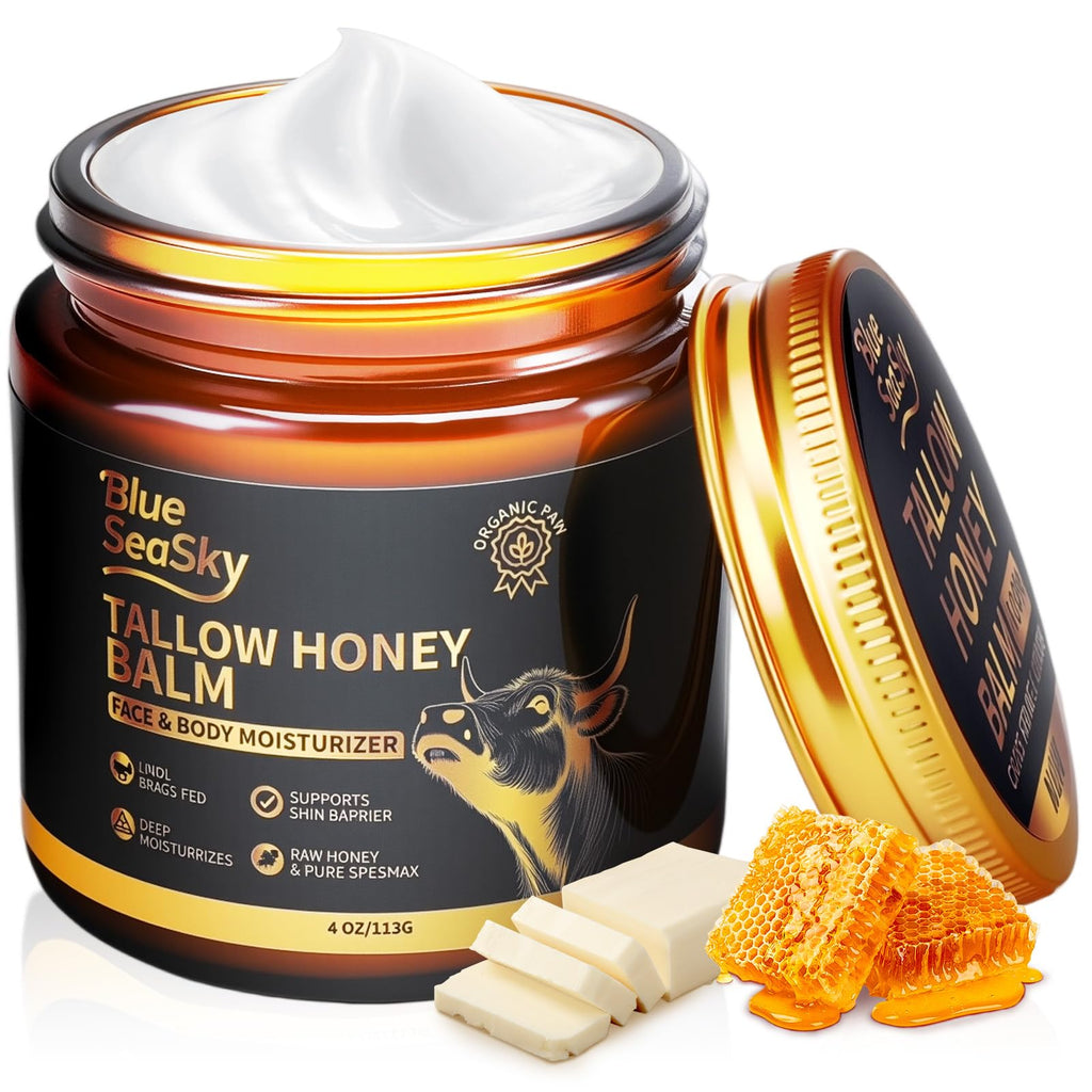 Blue Sea Sky Upgraded Beef Tallow Balm – Organic Honey, Unscented 4oz