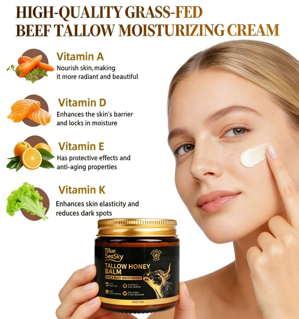 Blue Sea Sky Upgraded Beef Tallow Balm – Organic Honey, Unscented 4oz
