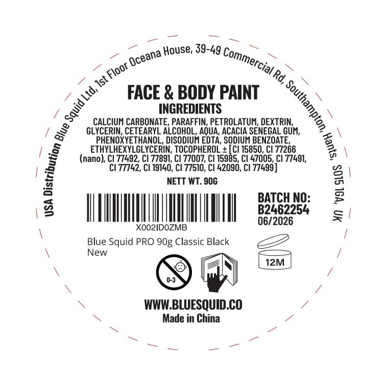 Blue Squid PRO Face Paint Black 90g – Professional Water Based Cake for SFX, Cosplay & Halloween
