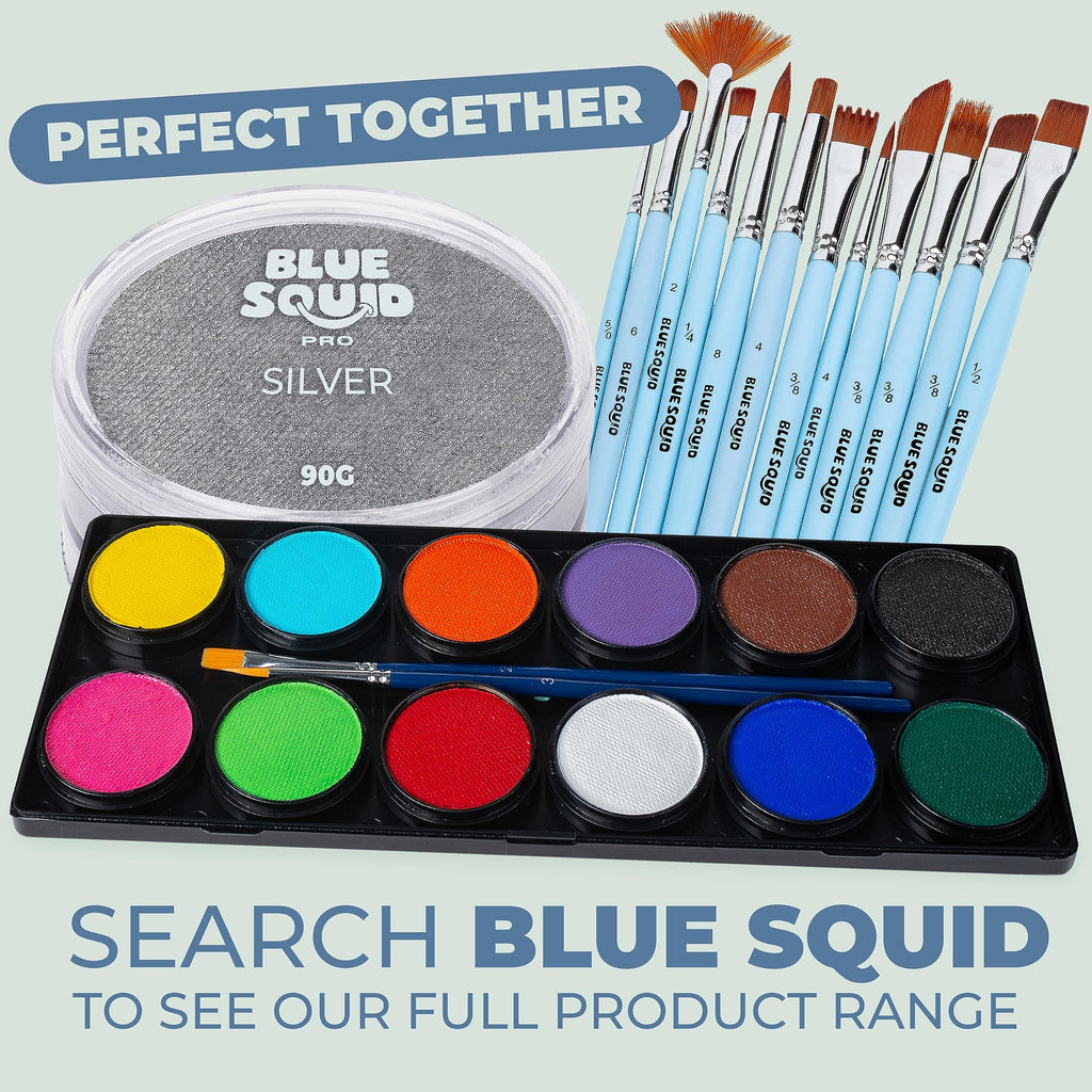Blue Squid PRO Face Paint Metallic Silver 90g – Water-Based, Professional Grade