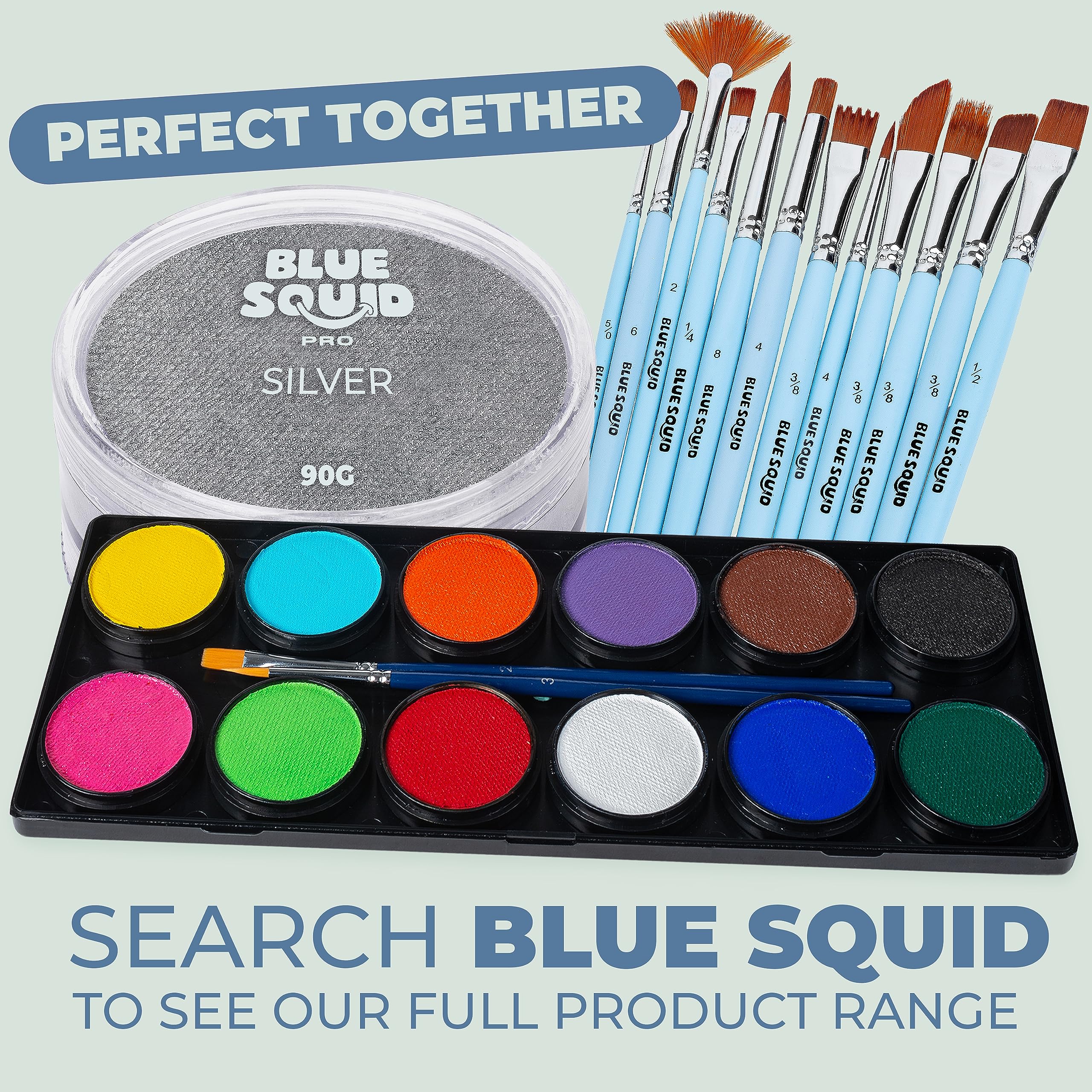 Blue Squid PRO Face Paint Metallic Silver 90g – Water-Based, Professional Grade