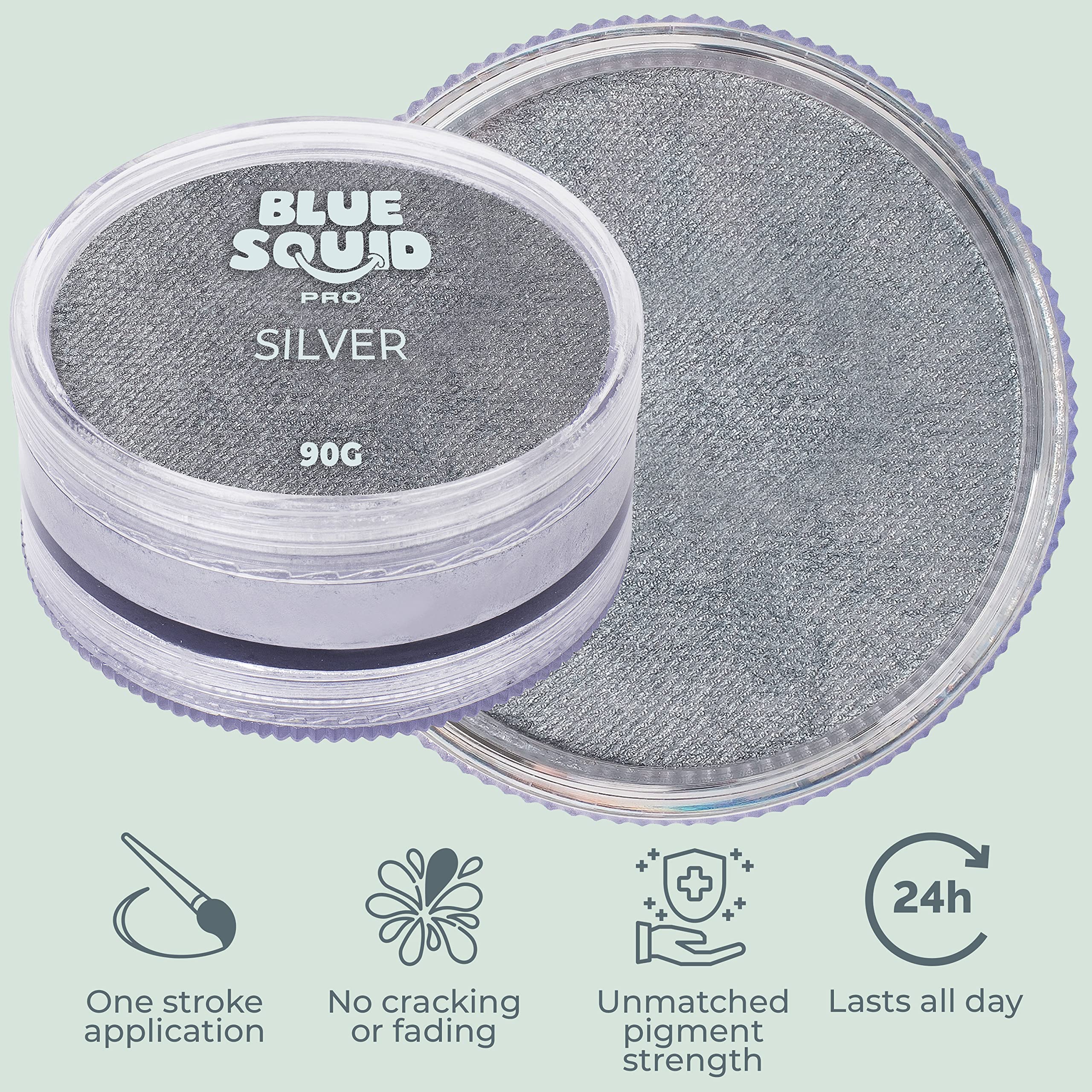Blue Squid PRO Face Paint Metallic Silver 90g – Water-Based, Professional Grade
