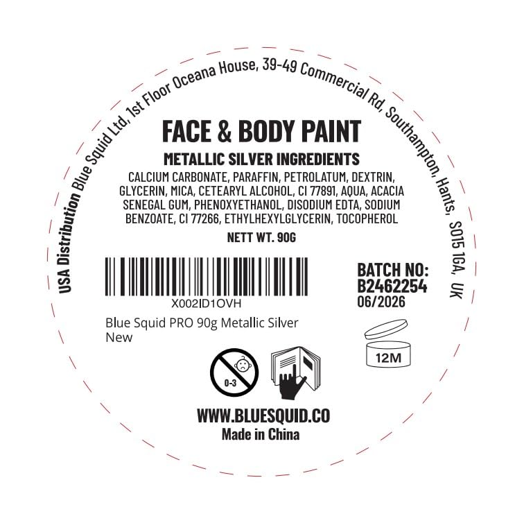 Blue Squid PRO Face Paint Metallic Silver 90g – Water-Based, Professional Grade