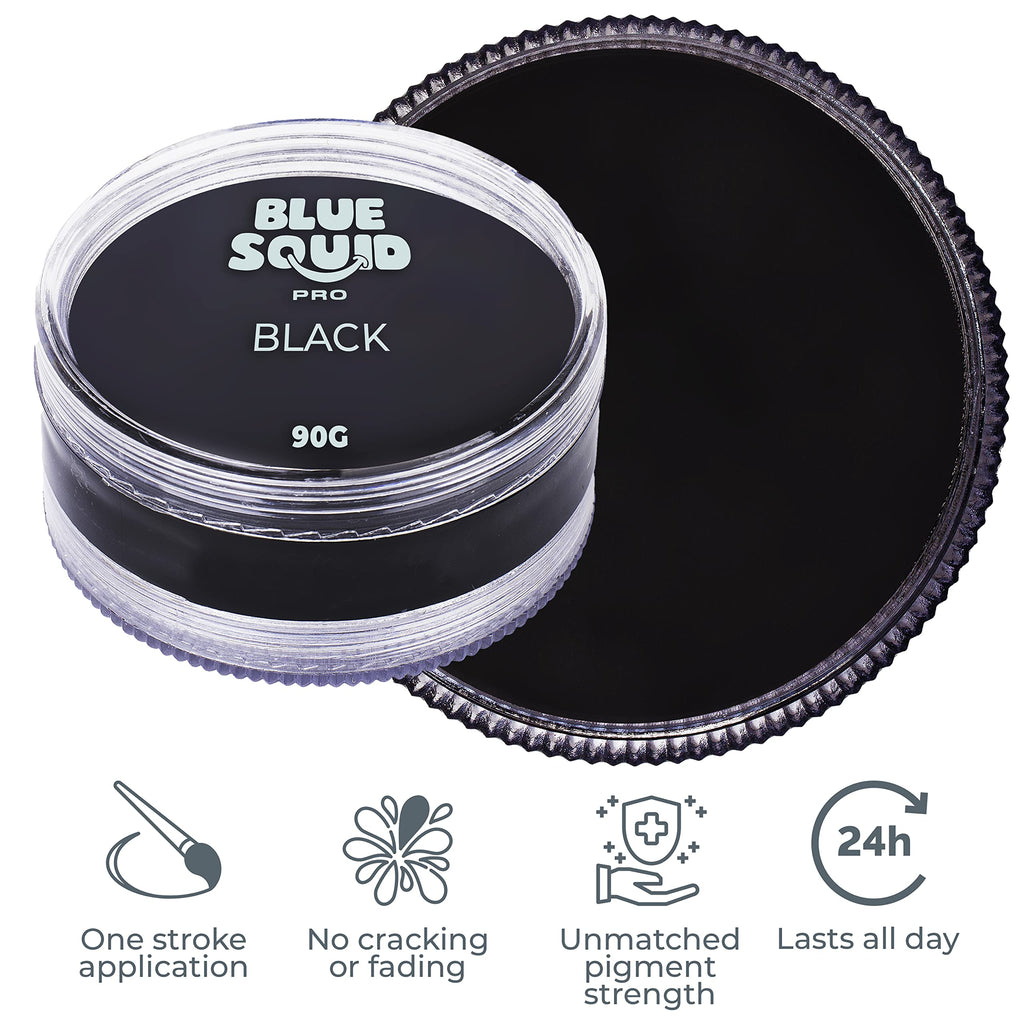 Blue Squid PRO Face Paint Black 90g – Professional Water Based Cake for SFX, Cosplay & Halloween