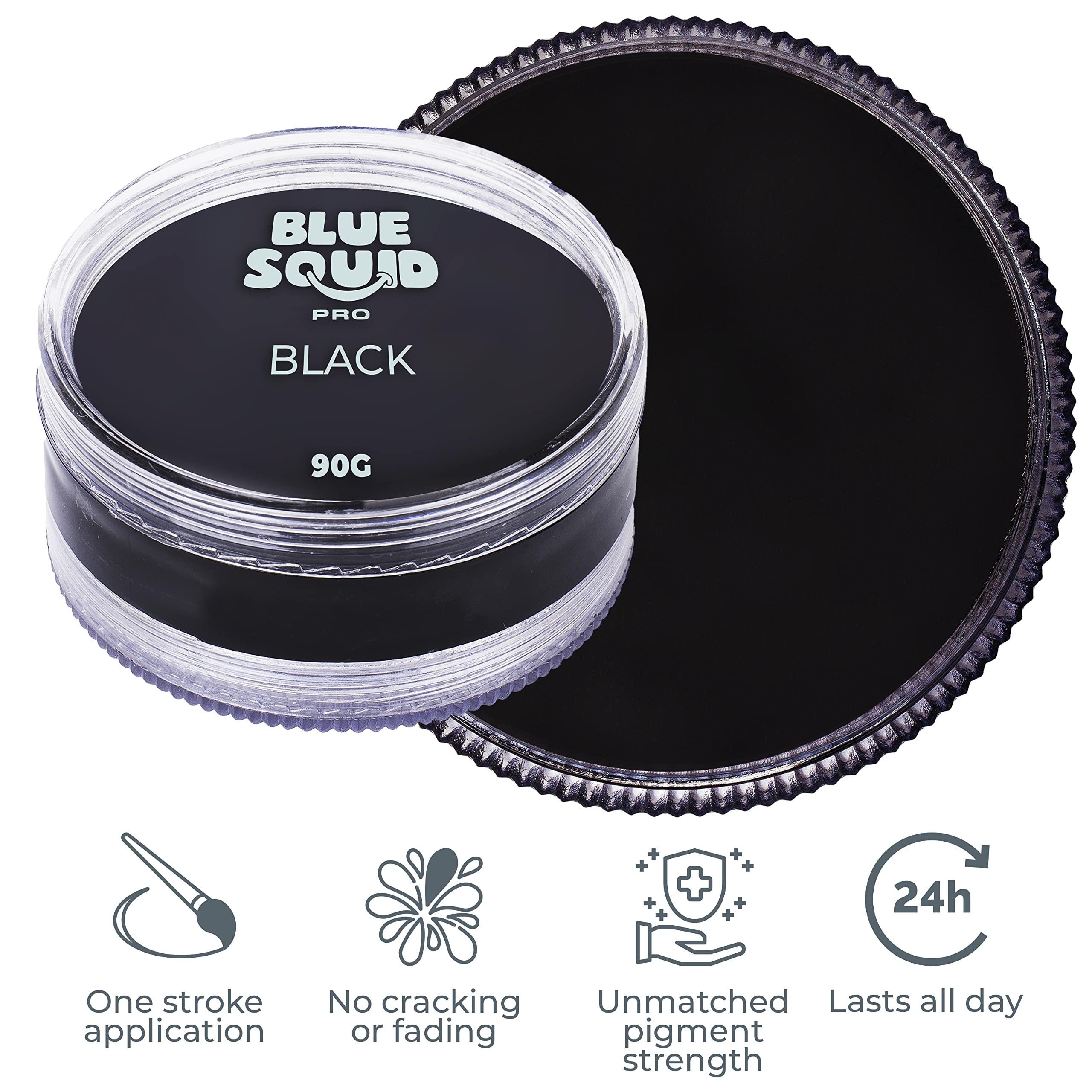 Blue Squid PRO Face Paint Black 90g – Professional Water Based Cake for SFX, Cosplay & Halloween