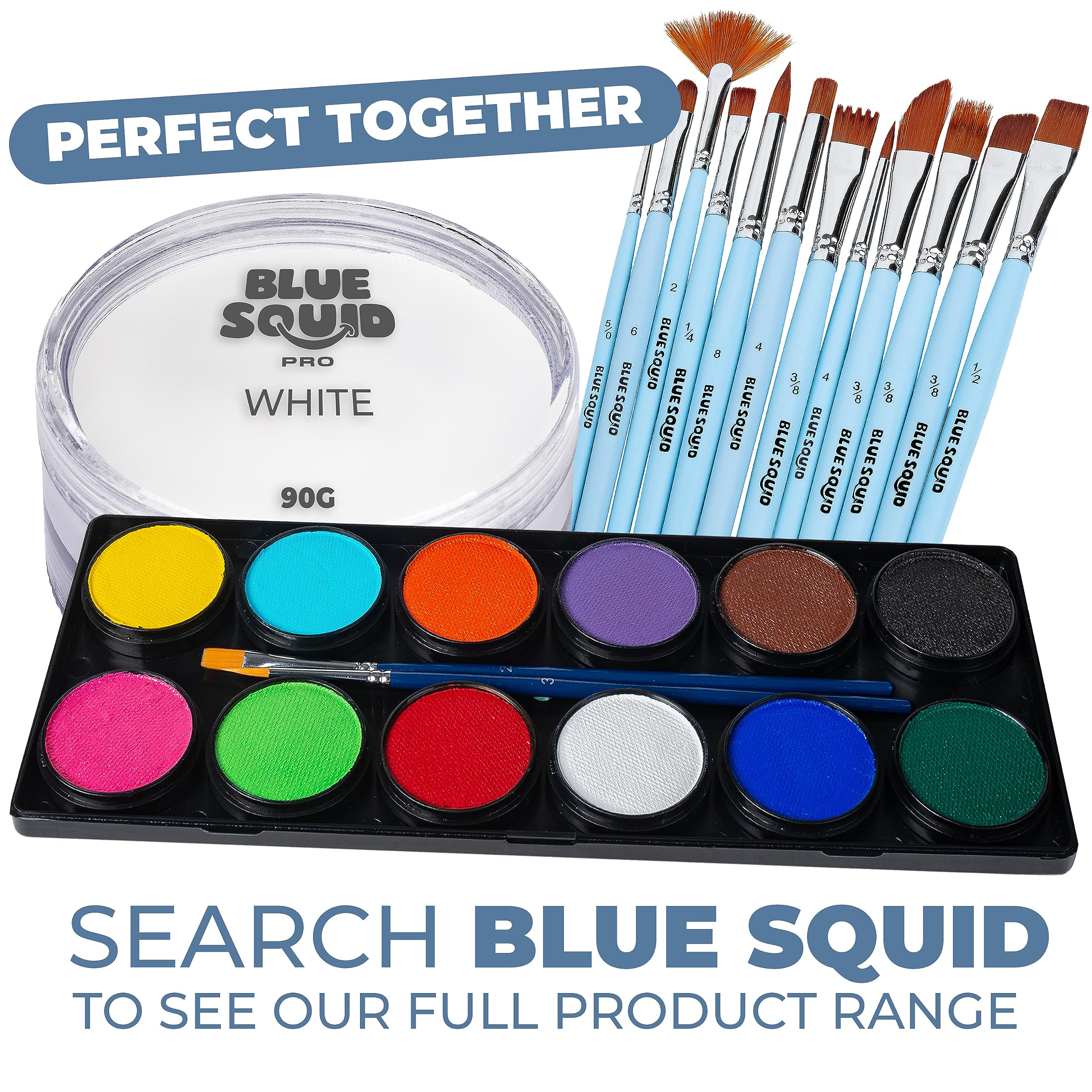 Blue Squid PRO Face Paint - White 90g / 3oz | Water-Based, Professional Face & Body Paint