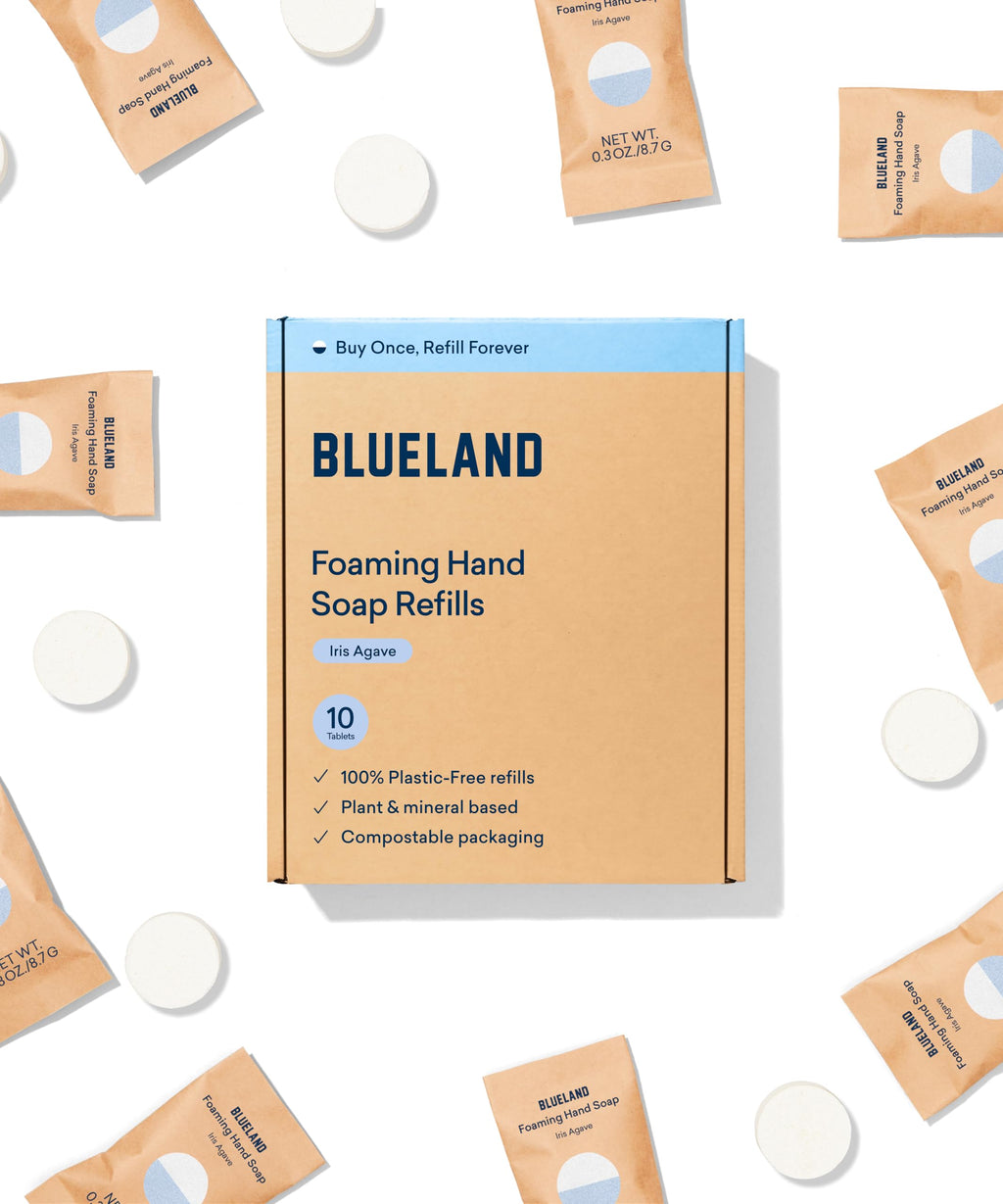 BLUELAND Foaming Hand Soap Refill Tablets – Iris Agave Scent, 10-Pack (9 oz per Tablet) | Eco-Friendly